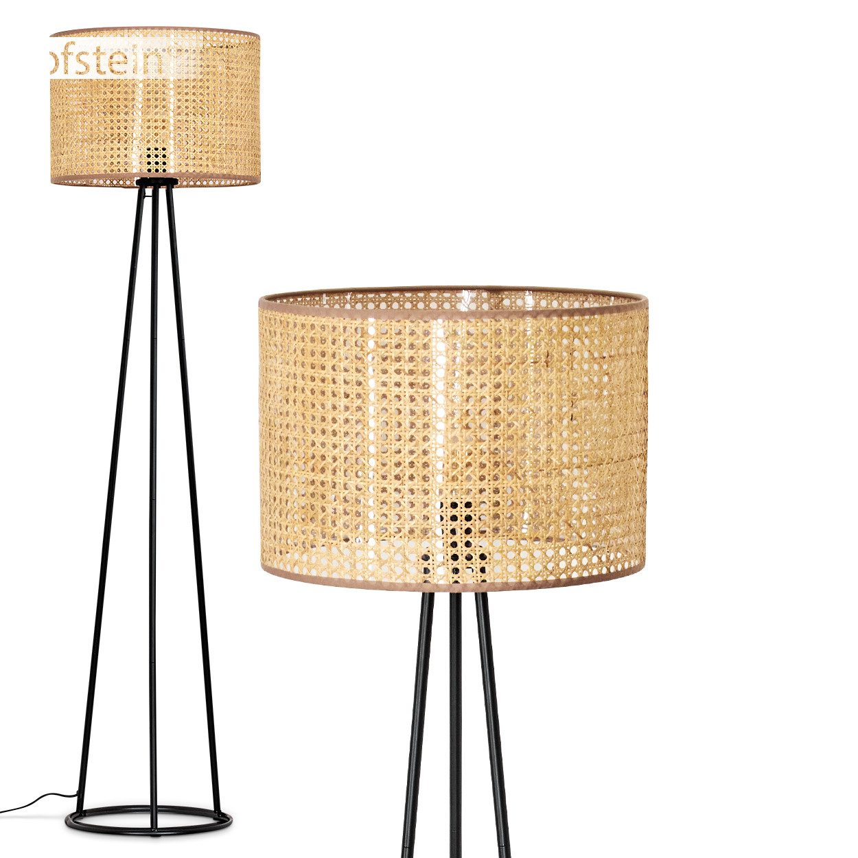 Stehlampe Stehlampe aus Metall/Rattan in Schwarz/Natur