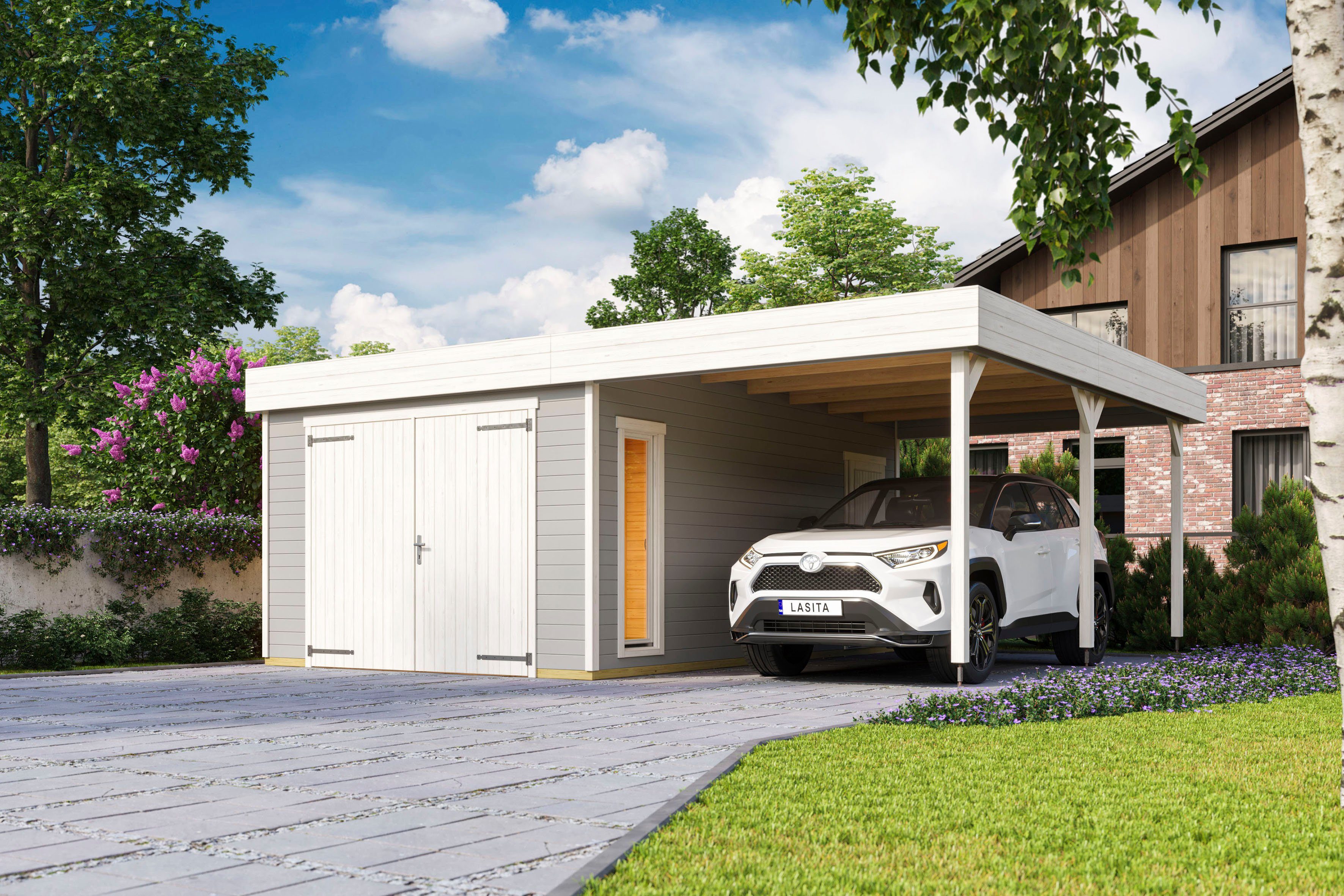 LASITA MAJA Garage Bahamas (Set, Mit zusätzliche Eingang), Garage + Holztor