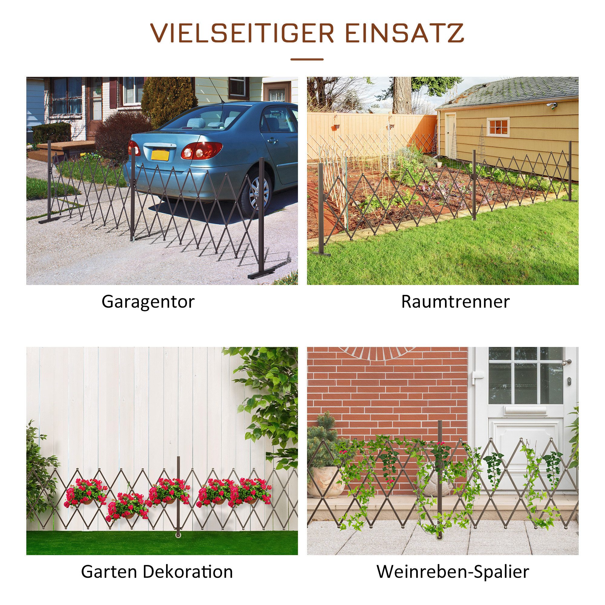 Kunsthecke Scherengitter 405x31x103,5 cm Dunkelbraun, furnicato, Höhe 103.5 cm, Klappbarer Sichtschutz mit Standfüßen als Rankhilfe für den Garten