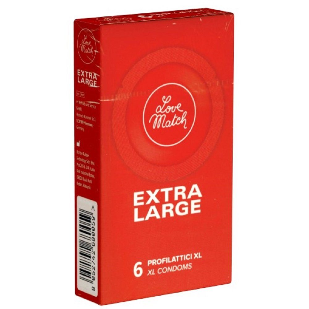 Love Match XXL-Kondome Extra Large Packung mit, 6 St., extra breite Kondome in Rundfolien