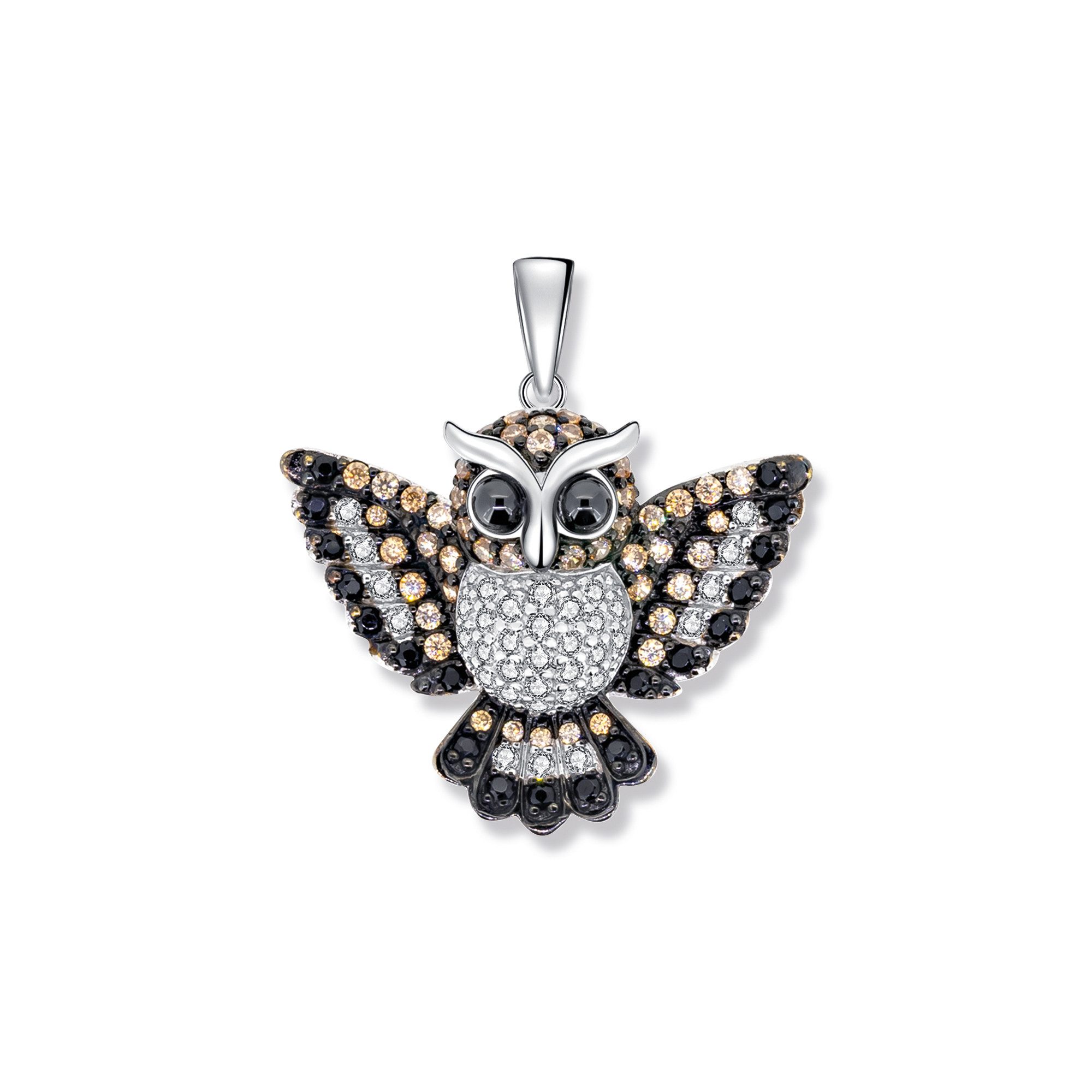 Seinerzeit FLORA & FAUNA Kettenanhänger Lucas Eulen Anhänger, Schmuck aus 925 Sterling Silber (Vom Wald inspirierter Damenschmuck mit liebevoll gestaltetem Natur- und Tiermotiv – ein besonderer Begleiter im Alltag und zu besonderen Anlässen, 1-tlg., inkl. Geschenkverpackung für Frauen ob Freundin, Mutter, Ehefrau, Oma), rhodiniert, geschwärzt und Zirkonia-Steinen