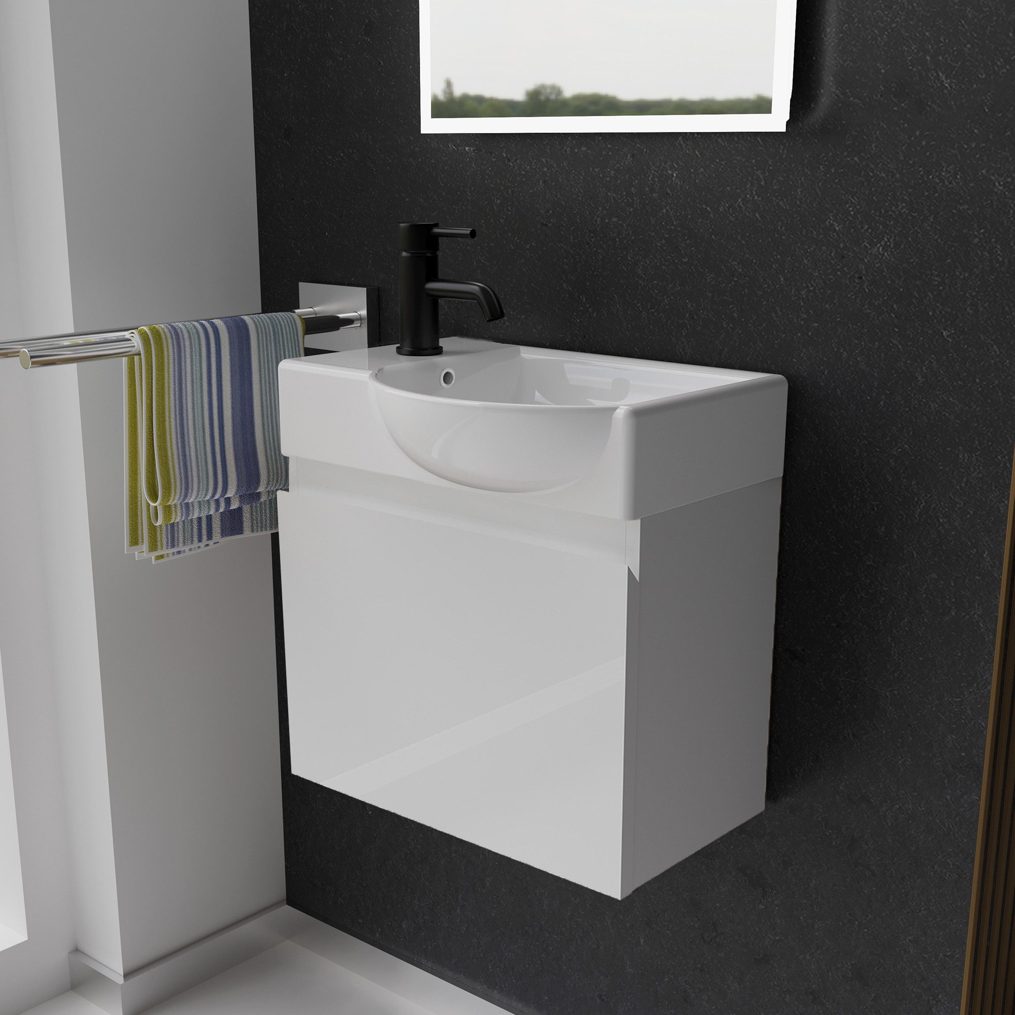 Badmöbel-Set - Gäste WC Waschbecken mit Unterschrank 45 cm Breit
