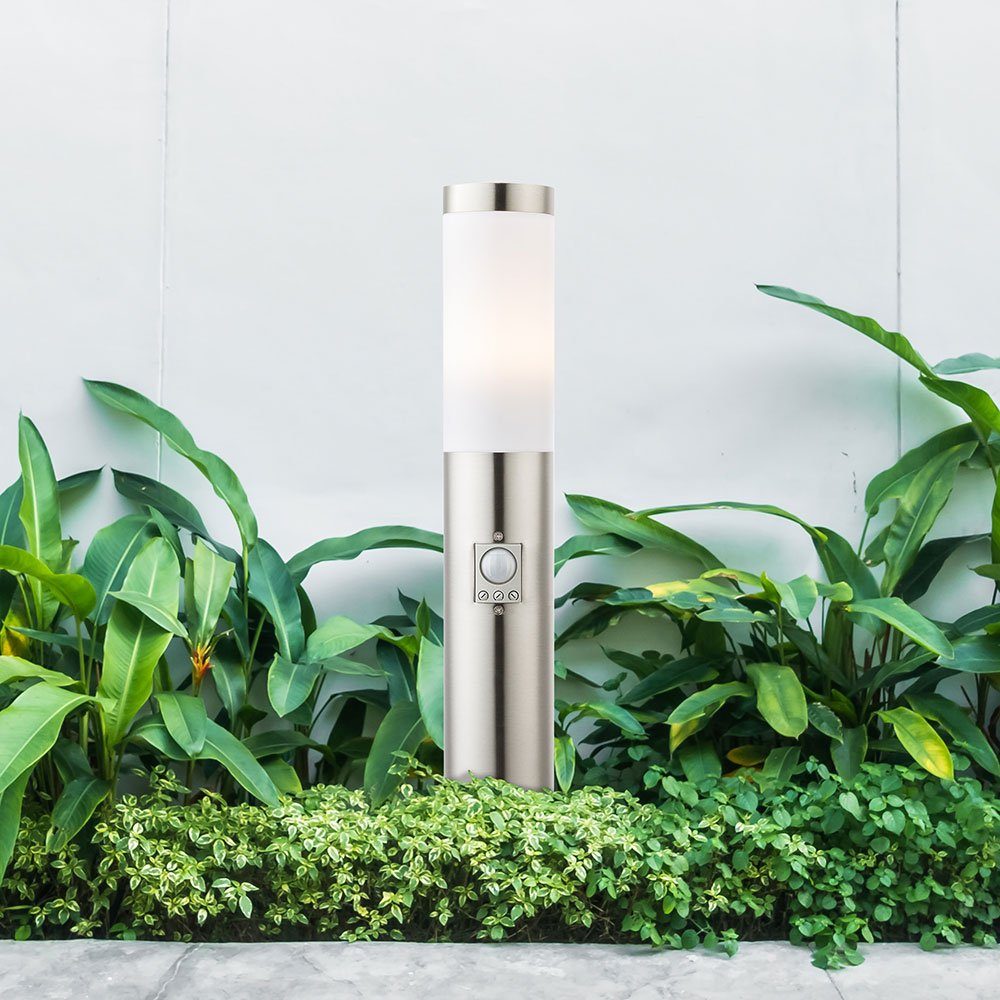 Außen-Stehlampe, Warmweiß, Stand inklusive, Steh Garten Leuchte Edelstahl Bewegungsmelder silber Lampe im Leuchtmittel etc-shop LED