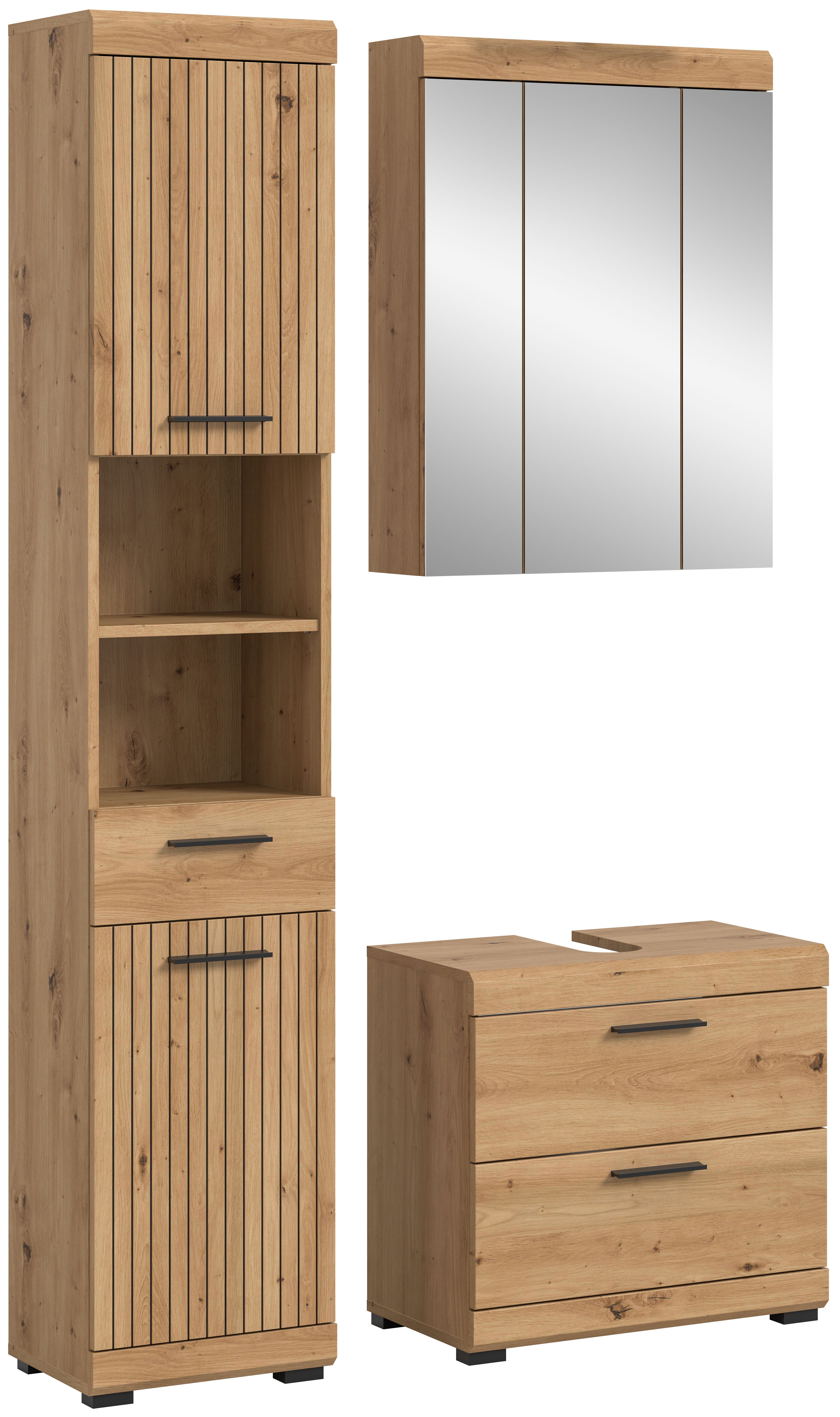welltime Badmöbel-Set SIENA, 3 teilig, bestehend aus:, (Set, 3-St., TOPSELLER), Hochschrank, Waschbeckenunterschrank, Spiegelschrank