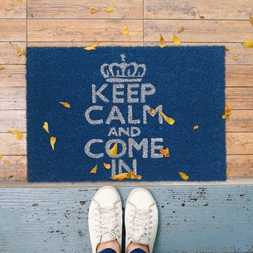 Fußmatte Fußmatte Keep Calm Kokos blau 40x60 cm, relaxdays, Höhe: 15 mm