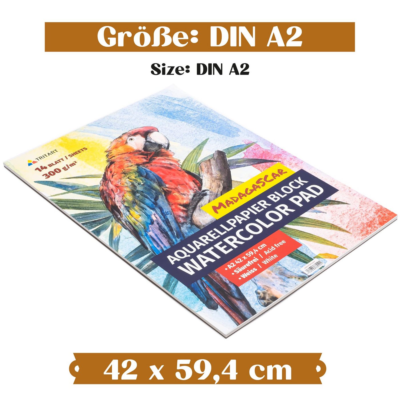 Thumbnail - Tritart Aquarellpapier Tritart Aquarellpapier Din A2 300g/m² - Malblock A2 mit 14 Blatt -
