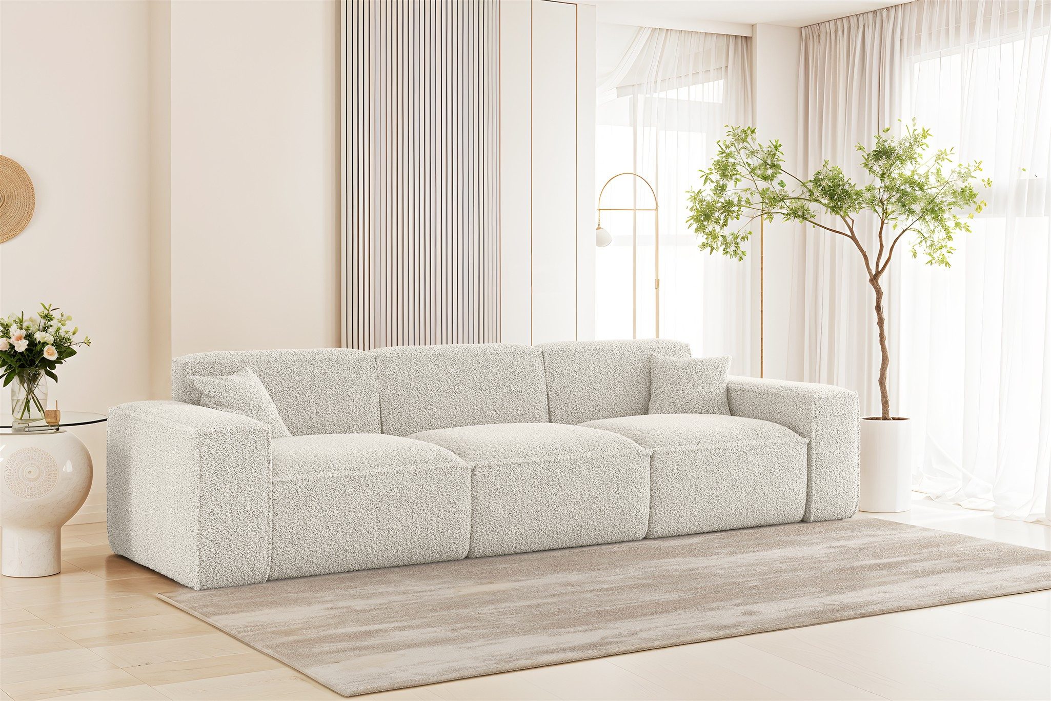 Fun Möbel 3-Sitzer Sofa Designersofa FUN PEREZ PREMIUM in Stoff Sven, Rundumbezug, 2 x Zierkissen
