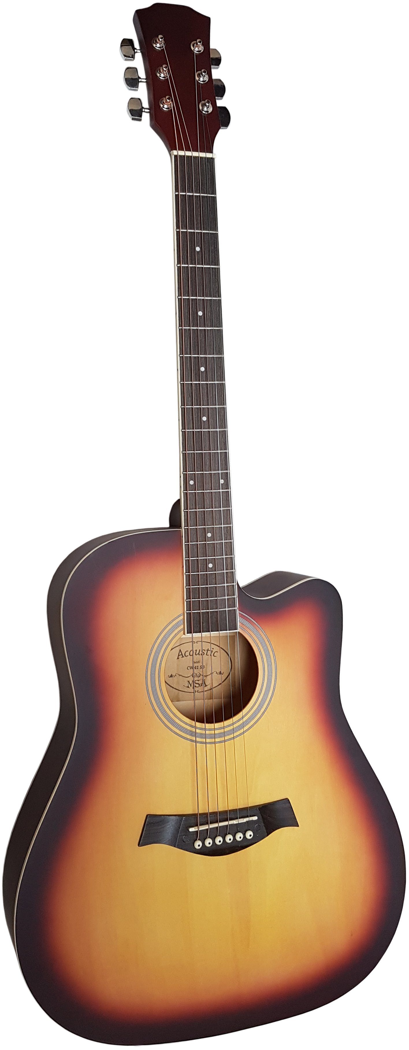 MSA Westerngitarre CW, Cutaway Western Gitarre 41 Zoll, im Set mit Stimmgerät Tasche Plektrons