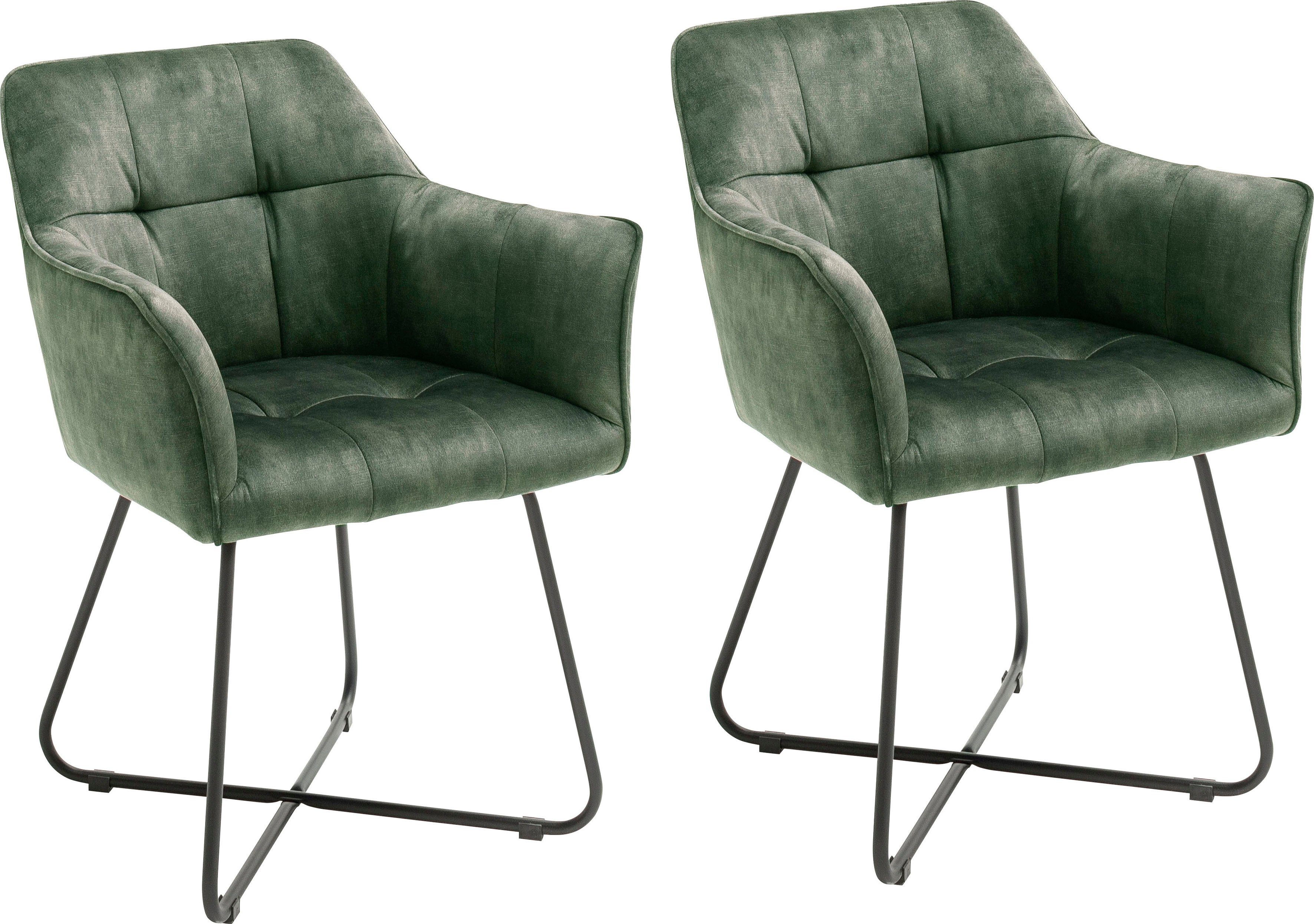 MCA furniture Esszimmerstuhl Panama (Set, 2 St), Vintage Veloursoptik mit Keder, Stuhl belastbar bis 120 Kg Olive | Olive