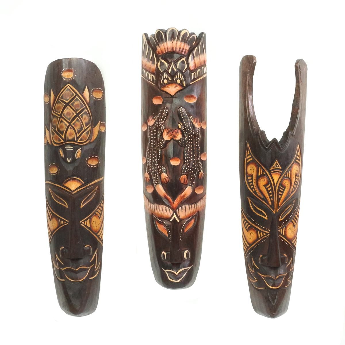 Oriental Galerie Dekofigur 3er Set Wandmasken Afrika Ethno Masken 50 cm (1 St), Afrikanische Dekofiguren Skulpturen zum aufhängen