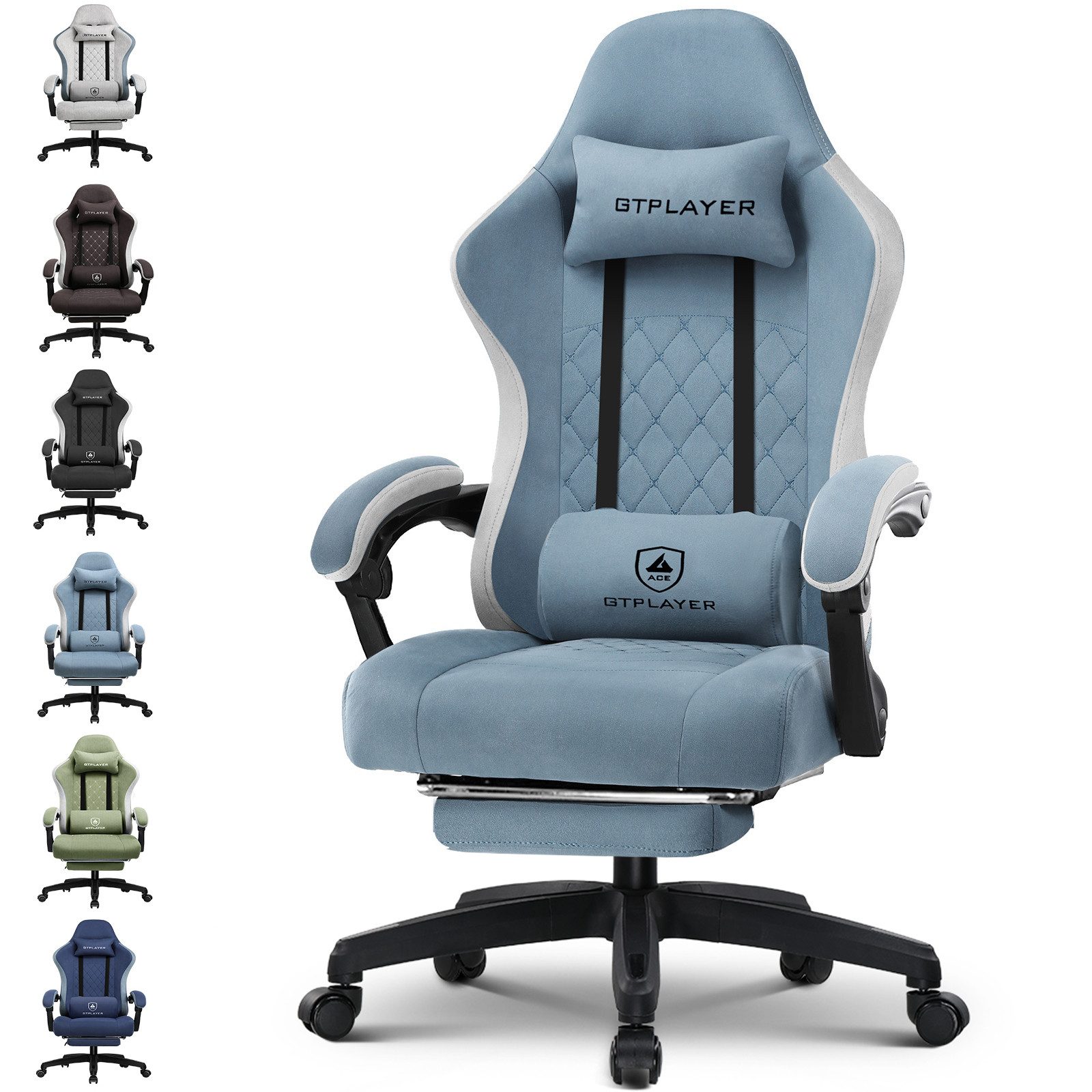 GTPLAYER Gaming-Stuhl Ergonomischer Gaming Sessel Schreibtischstuhl mit Stoffoberfläche (Pacekung), Federsitzkissen mit Fußstütze