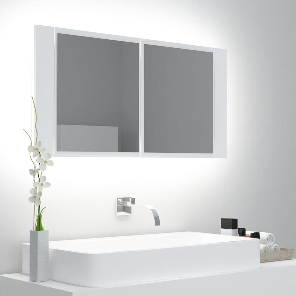vidaXL Spiegelschrank NA LED Bad Spiegelschrank Weiß 90x12x45 cm Badezimmer LED-Beleuchtung