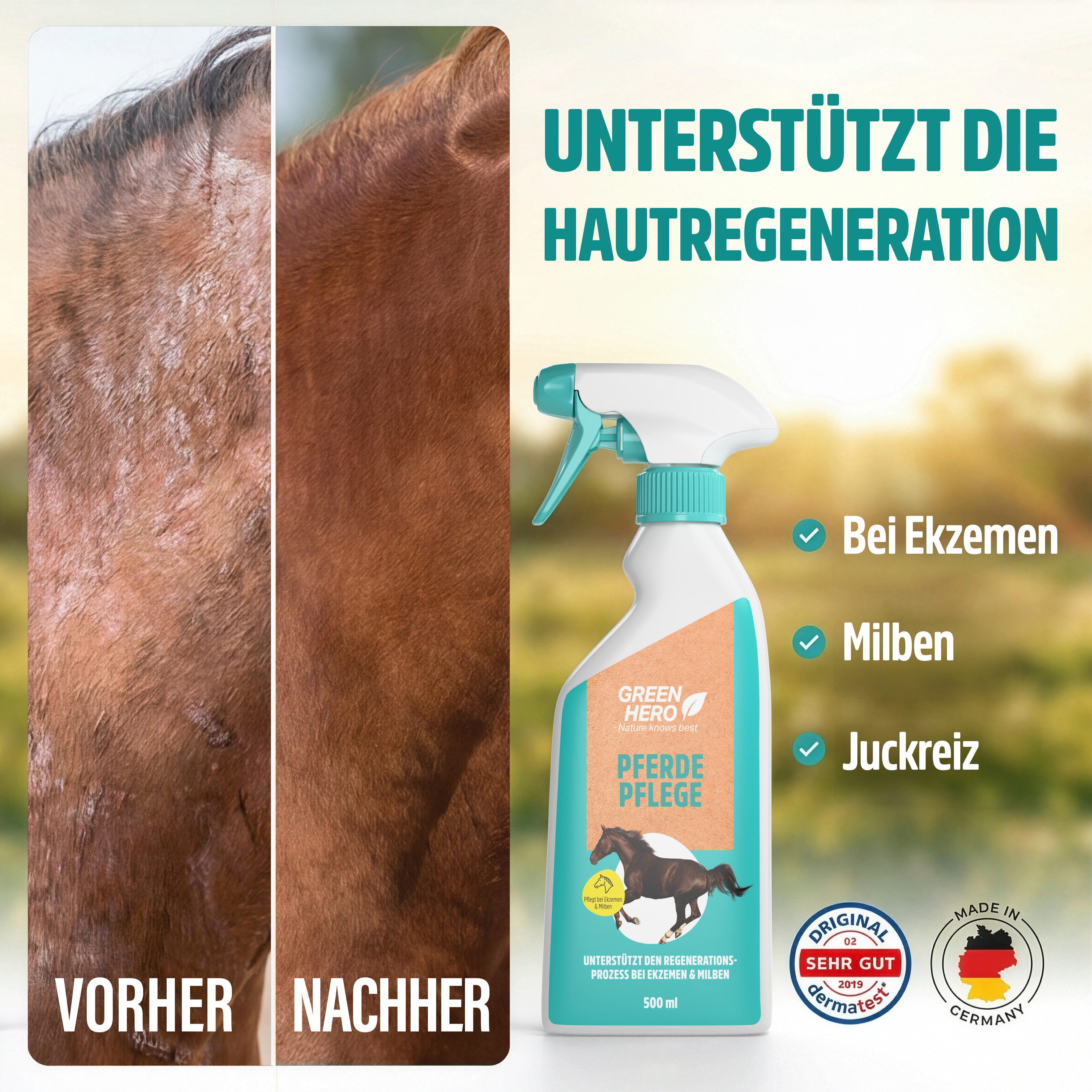 GreenHero Fellpflege Pferdepflege - Natürliche Inhaltsstoffe, 500 ml