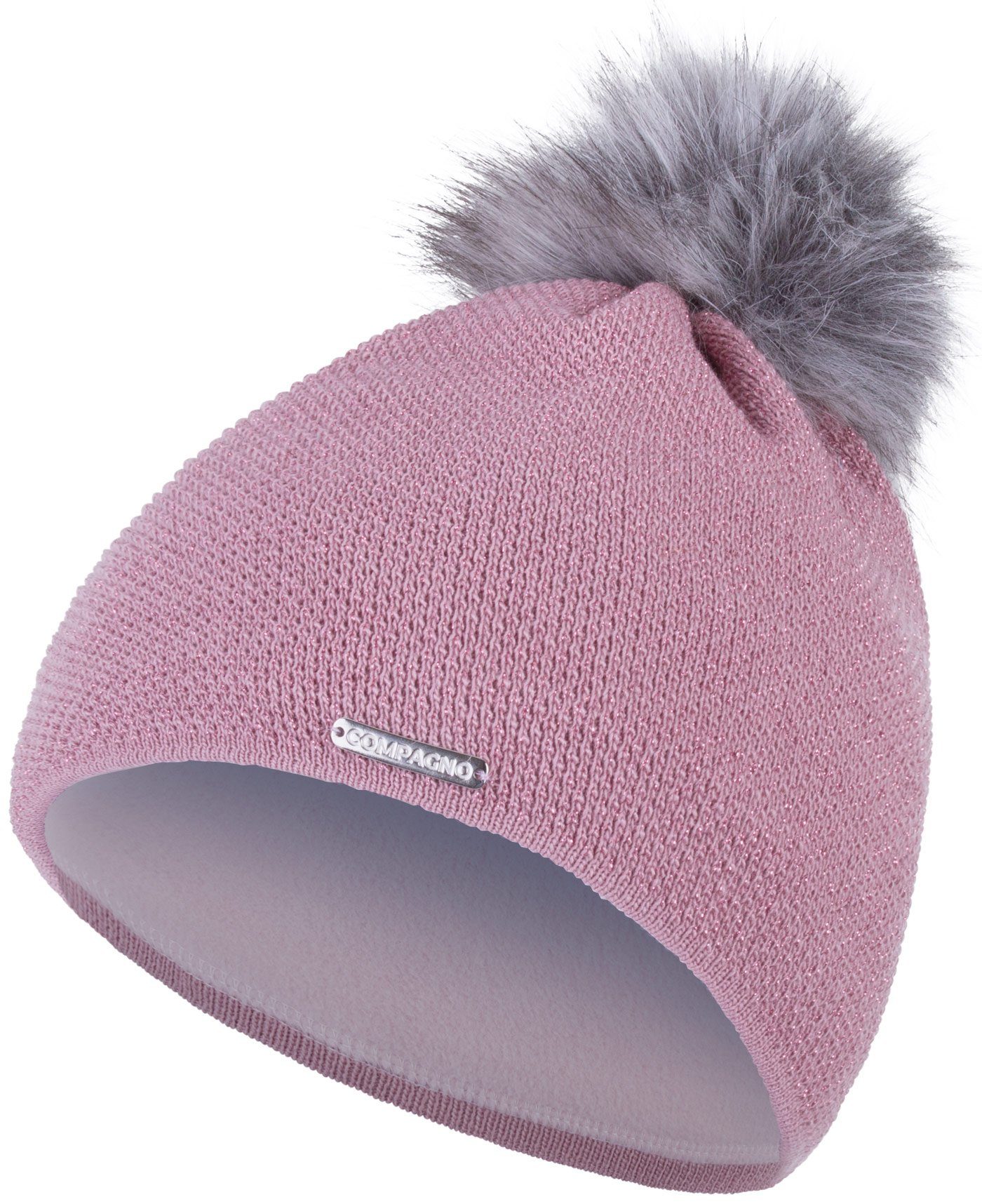 compagno Bommelmütze (1-St) Bommelmütze Wintermütze Damen Pailetten Fleecefutter Beanie