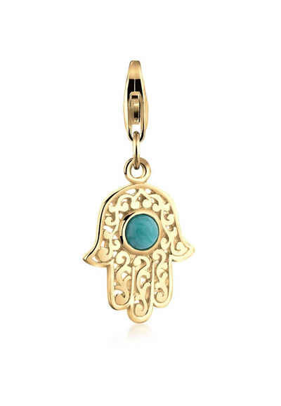 Nenalina Charm-Einhänger Hamsa Hand Fatima Türkis Edelstein 925 Silber, Hamsa Hand