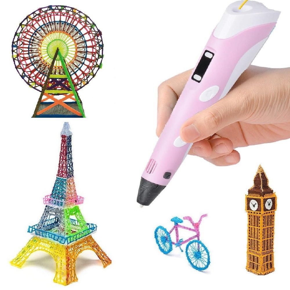Wisam 3D-Drucker-Stift Set Rosa für Kinder Erwachsene mit 3 Farben 1.75mm PLA Filament