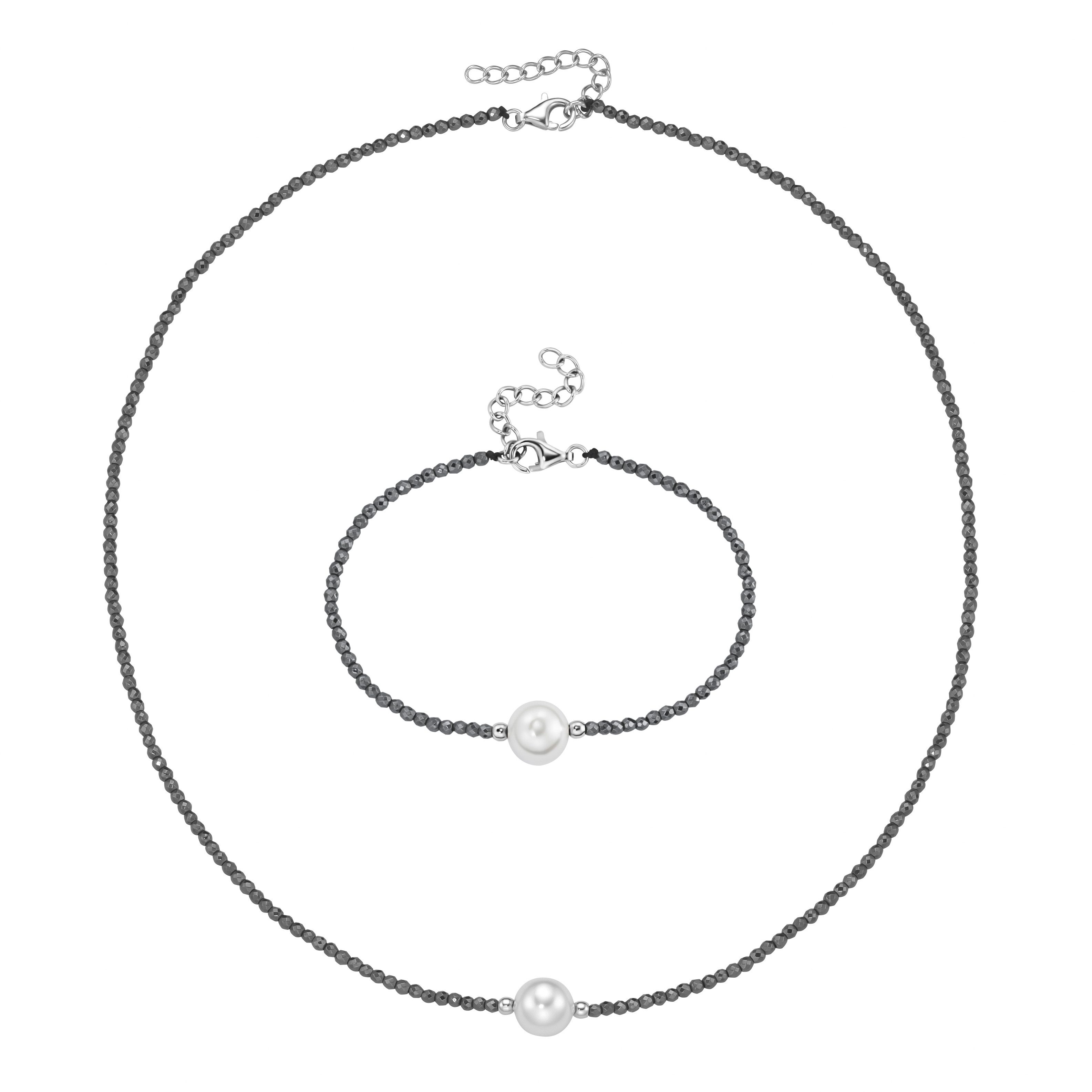 Firetti Ketten und Armband Set Multipack Schmuck Geschenk Silber 925 Armkette Halskette (Set, 2-tlg), mit Hämatit, mit Muschelkernperle