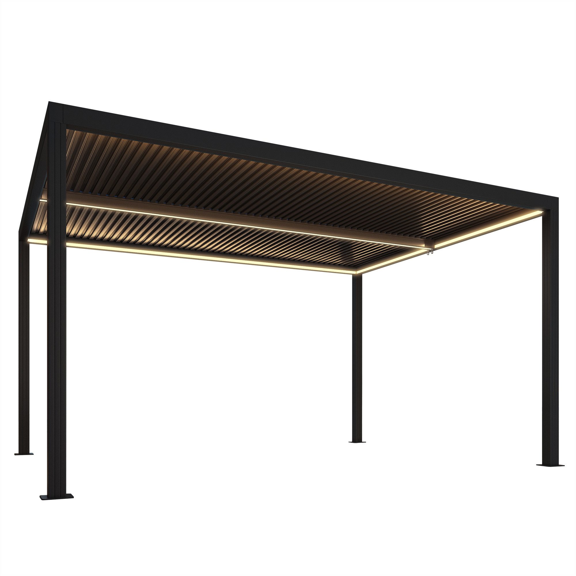 PURPLE LEAF Pergola Lamellenpergola mit LED-Leuchten Winterfest Terrassenüberdachung, wasserdichte Gartenüberdachung für Balkon, Carport oder Grillplatz