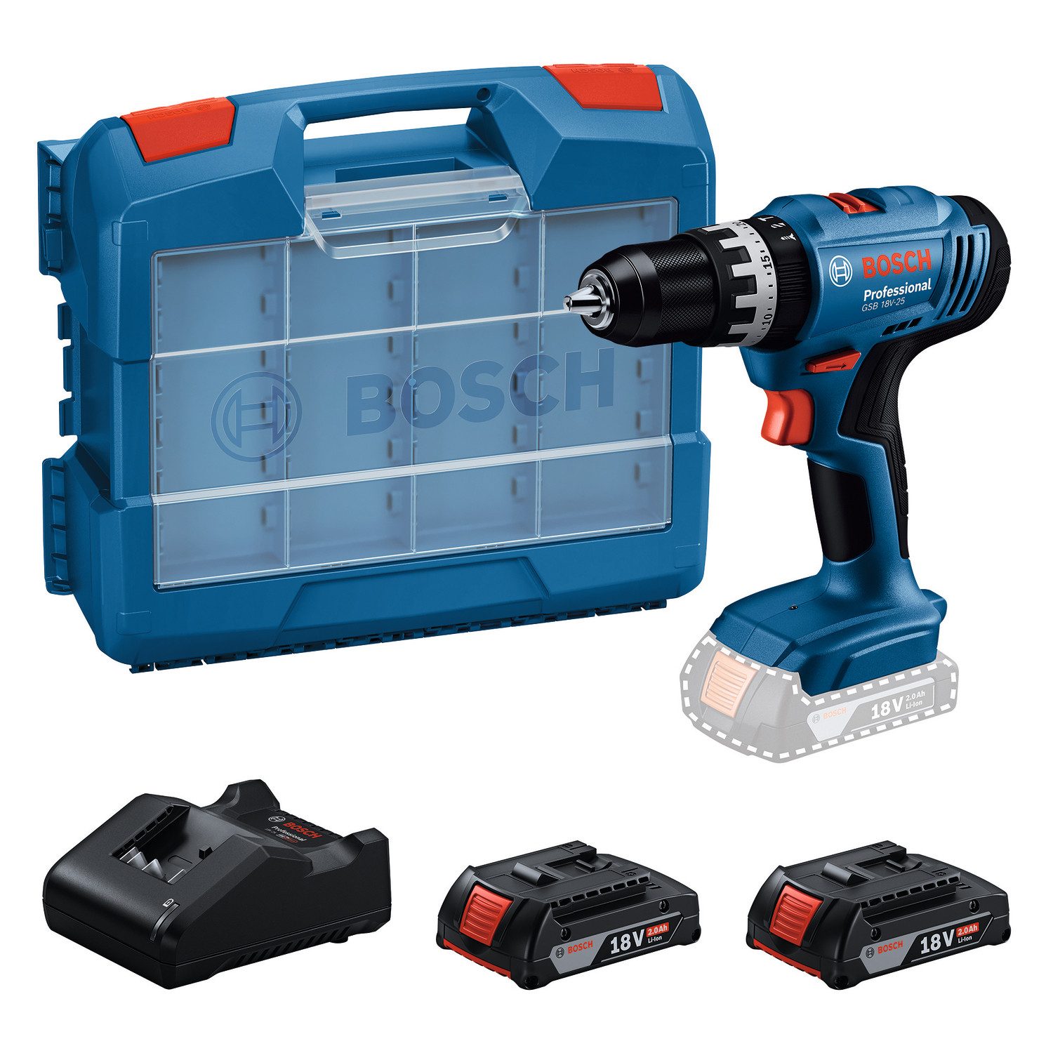 Bosch Professional Akku-Schlagbohrschrauber GSB 18V-25, (Set), inkl. 2 Akkus und Ladegerät