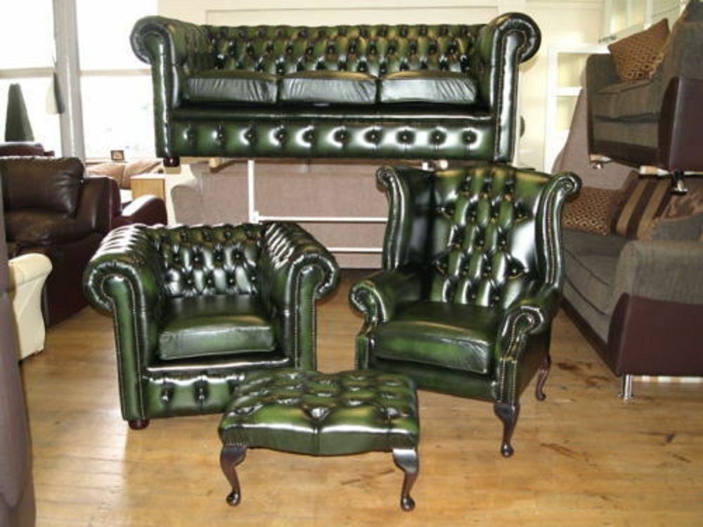 3+1 Chesterfield Ohrensessel Europe Made Sofa JVmoebel Grüne Luxus Sitzer in + Neu, Sofagarnitur