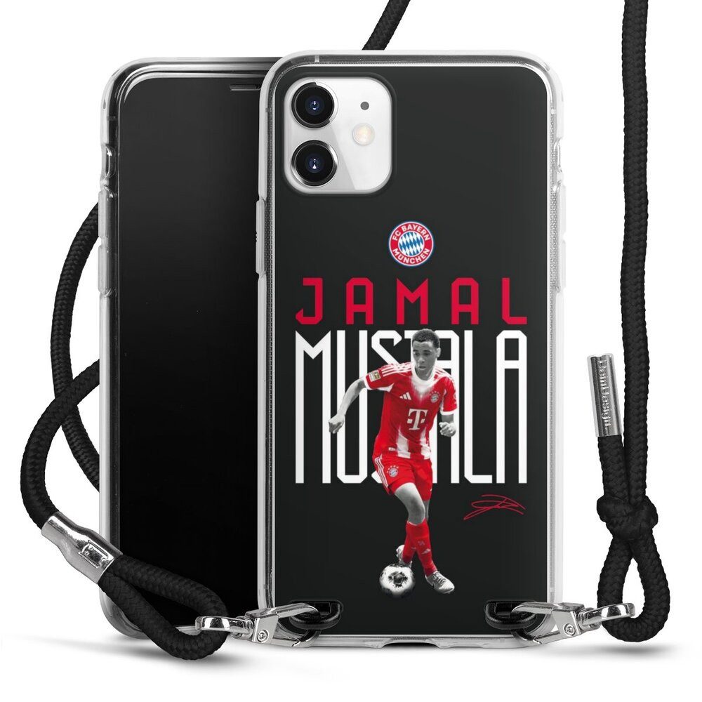 DeinDesign Handyhülle FC Bayern München Jamal Musiala Offizielles Lizenzprodukt, Apple iPhone 11 Handykette Hülle mit Band Case zum Umhängen