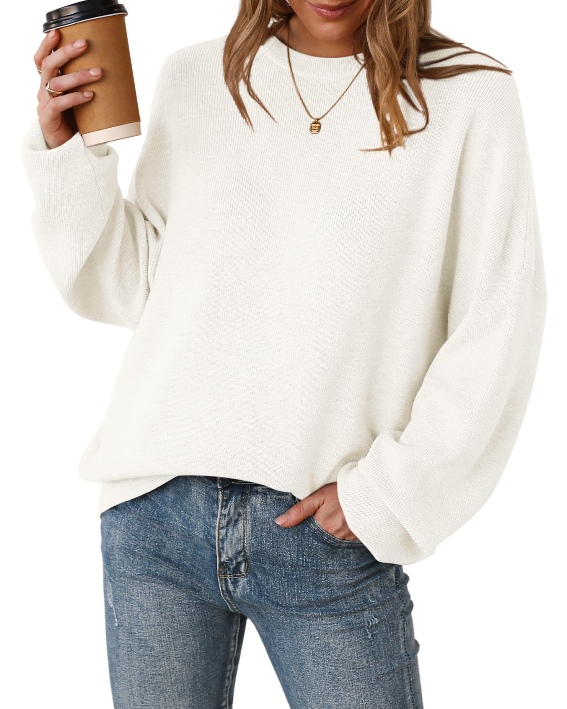 Arach&Cloz Пуловеры для кормящих мам Arach&Cloz Damen Pullover Langarm Wolle Blend Rundhalsausschnitt Strickpullover Oversized Oberteile Strick Tops