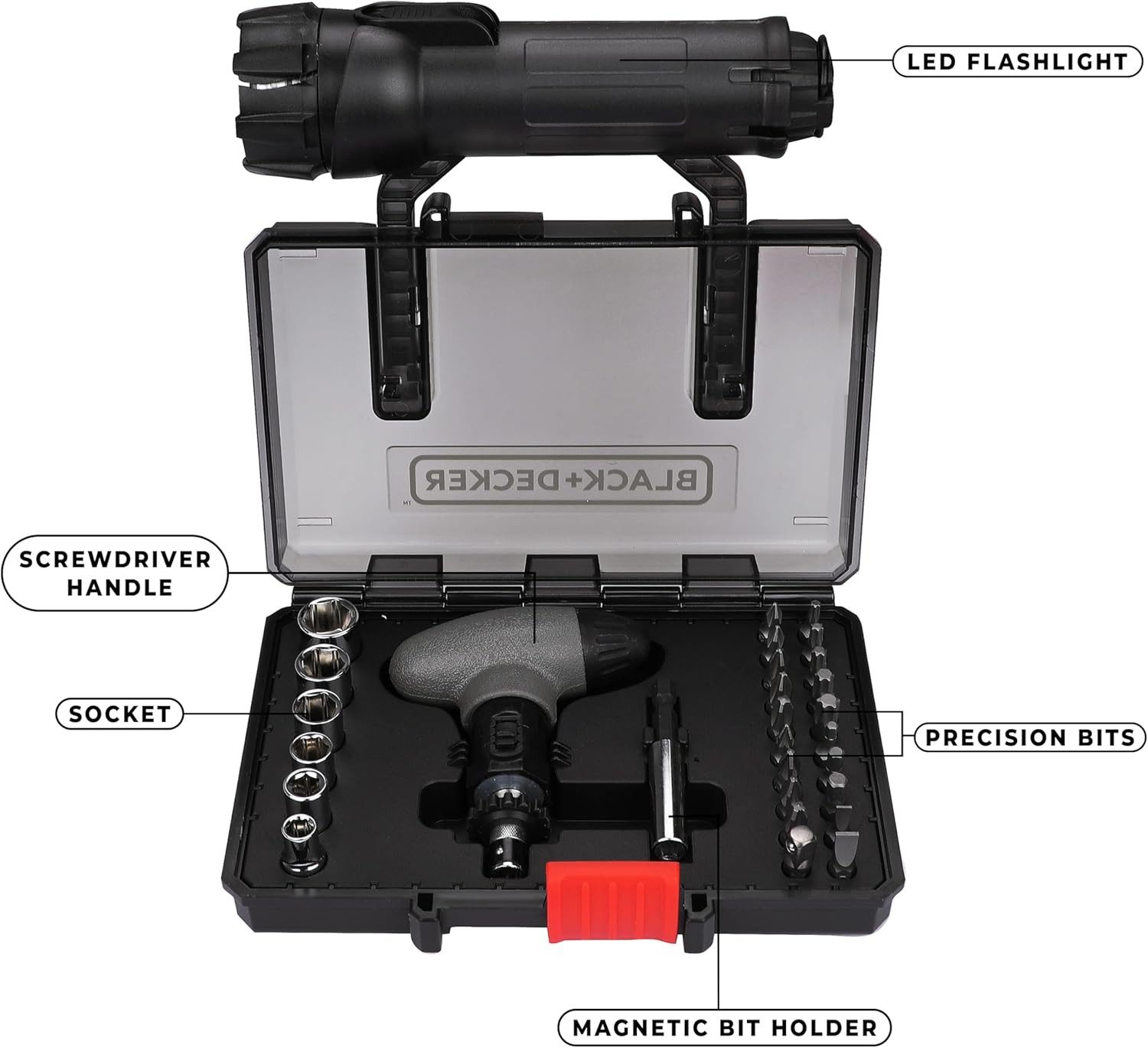 Black + Decker Bit-Set 30tlg. SOS-Bit-Set (mit Sicherheitsweste, LED-Taschenlampe), 1-St.