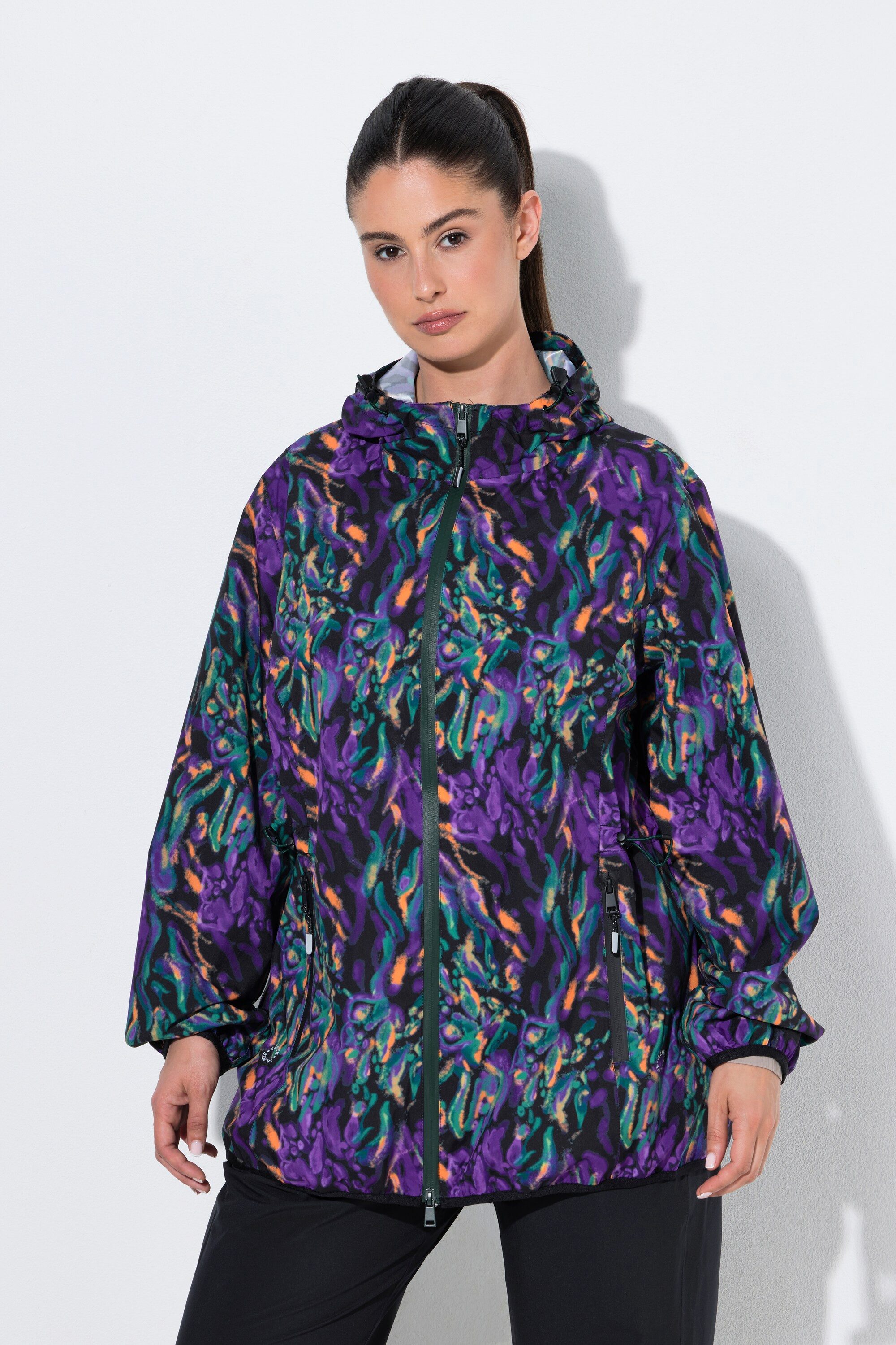 Ulla Popken Funktionsjacke Regenjacke Blüten wasserdicht Kapuze 2-Wege-Zipper