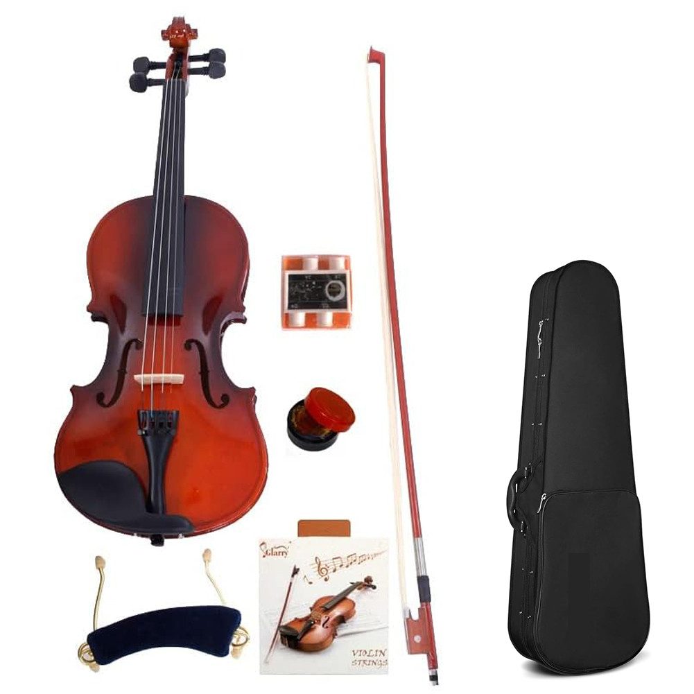 HT Violine 4/4 Erwachsene Akustische Geige, mit Geigenkoffer, Kolophonium, Geigenbogen, Violin Anfänger Set für Studenten Starter