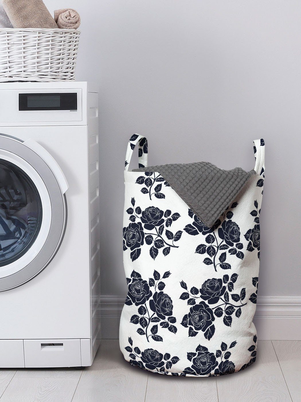 Abakuhaus Wäschesäckchen Wäschekorb mit Waschsalons, Laubblätter für Kordelzugverschluss Monochrome Griffen Rose