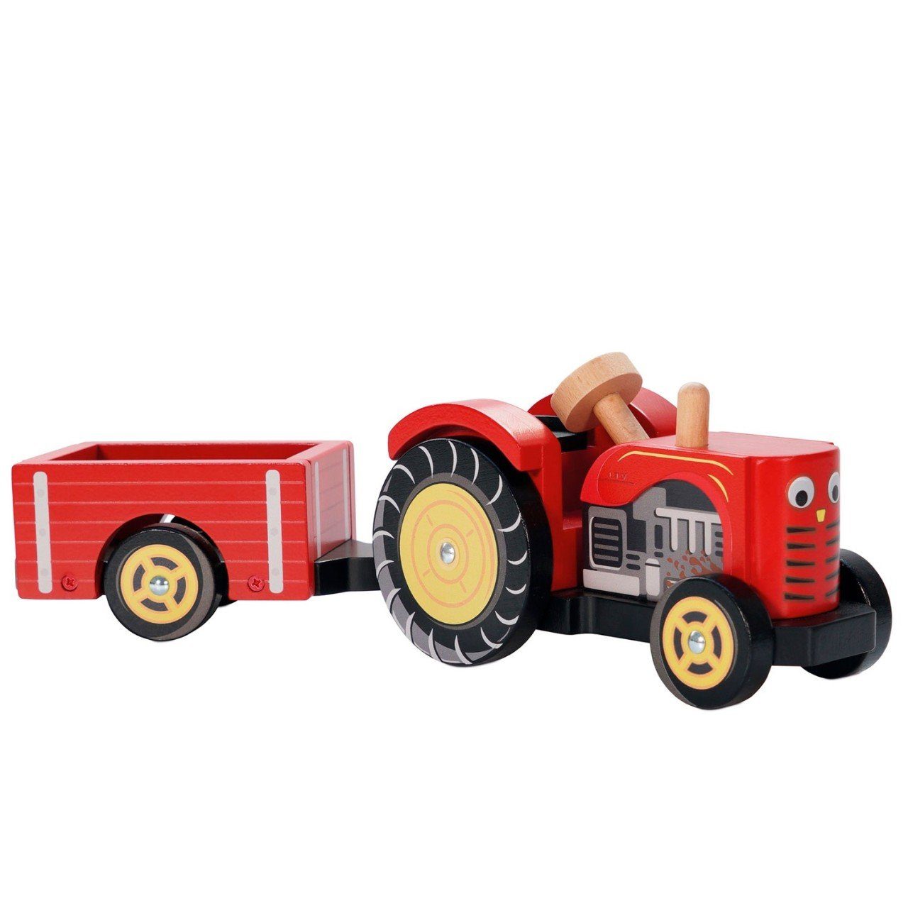 Le Toy Van Spielzeug-Traktor Roter Traktor aus Holz mit Anhänger TV468