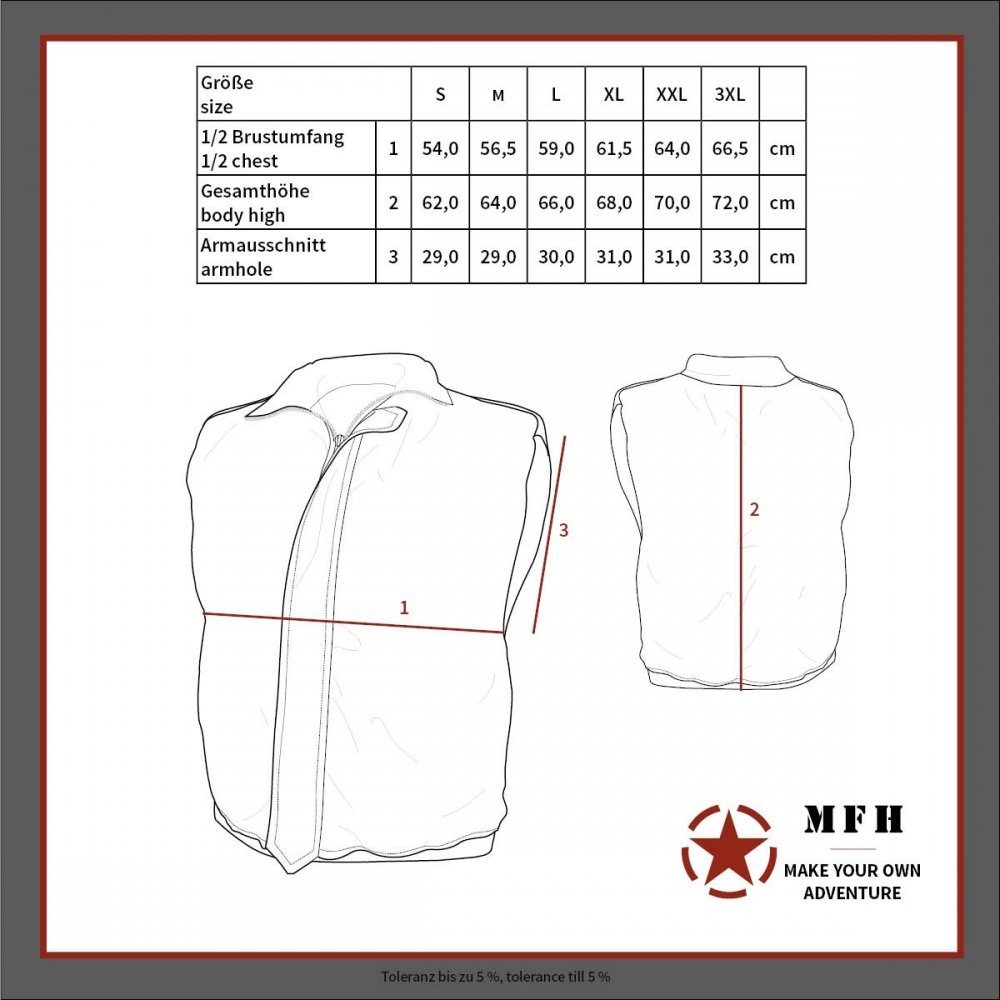 Outdoor Ausführung große XXL mit Reißverschluss aufgesetzte Rückentasche schwere seitlichem Weste, - MFH khaki, Anglerweste