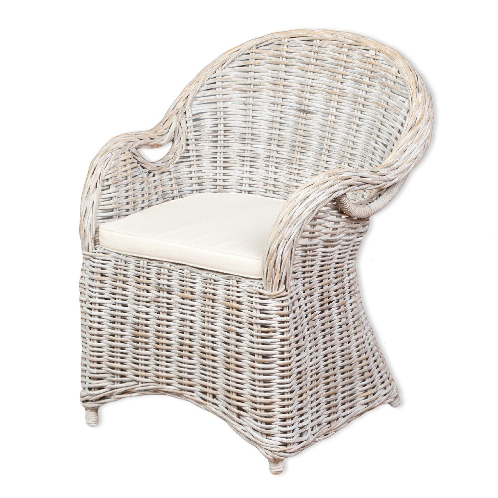LebensWohnArt Sessel Rattan-Sessel CHARLOTTE White-Washed inkl. Sitzkissen. € 179,90