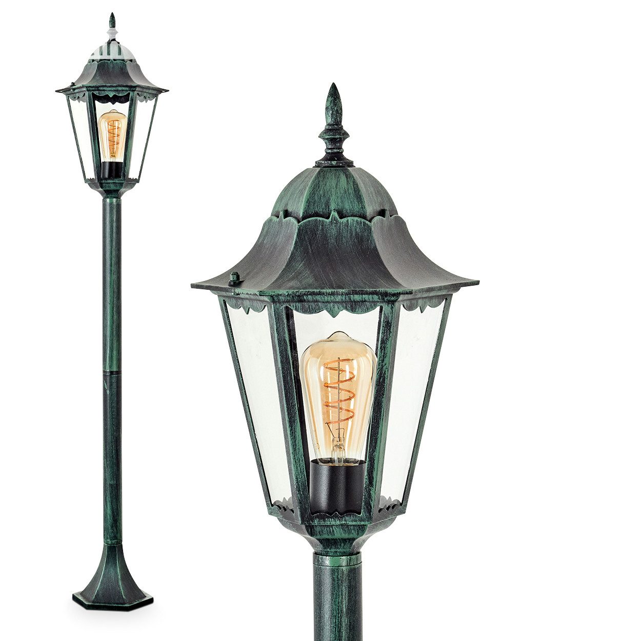 hofstein Pollerleuchte Wegeleuchte aus Metall/Glas in Schwarz-Grün/Klar, ohne Leuchtmittel, Außenleuchte, Gartenbeleuchtung IP44, 1x E27, ohne Leuchtmittel
