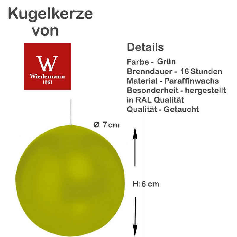 Wiedemann Kerzen Kugelkerze 12er Set Kugelkerzen, Ø 7 cm, grün (1-tlg), RAL Qualität: Rauch- und Rußarmes Abbrennen