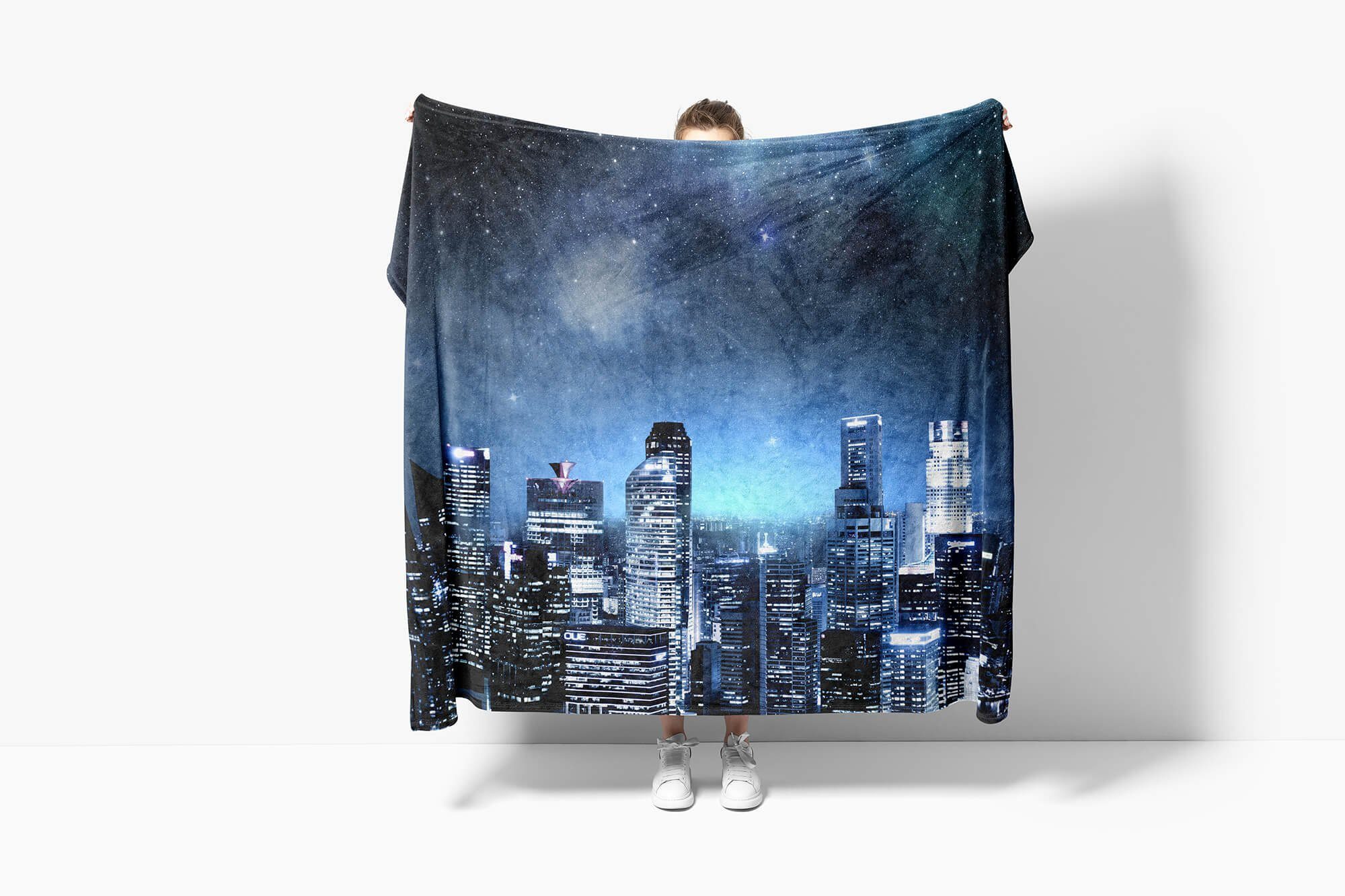 Handtücher Art Sinus (1-St), Skyline Strandhandtuch Nacht, Baumwolle-Polyester-Mix Fotomotiv Kuscheldecke bei Handtuch mit Saunatuch Handtuch