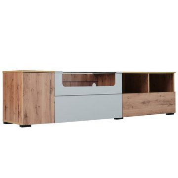 Merax Lowboard mit LED-Beleuchtung, TV-Schrank, mit Glasplatte, Fernsehtisch im Landhausstil, B: 190cm