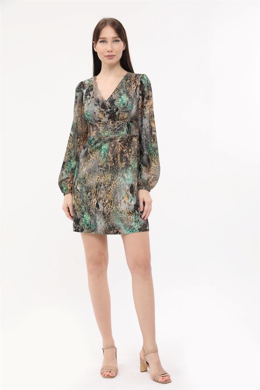 Minikleid V-Ausschnitt Muster Kleid