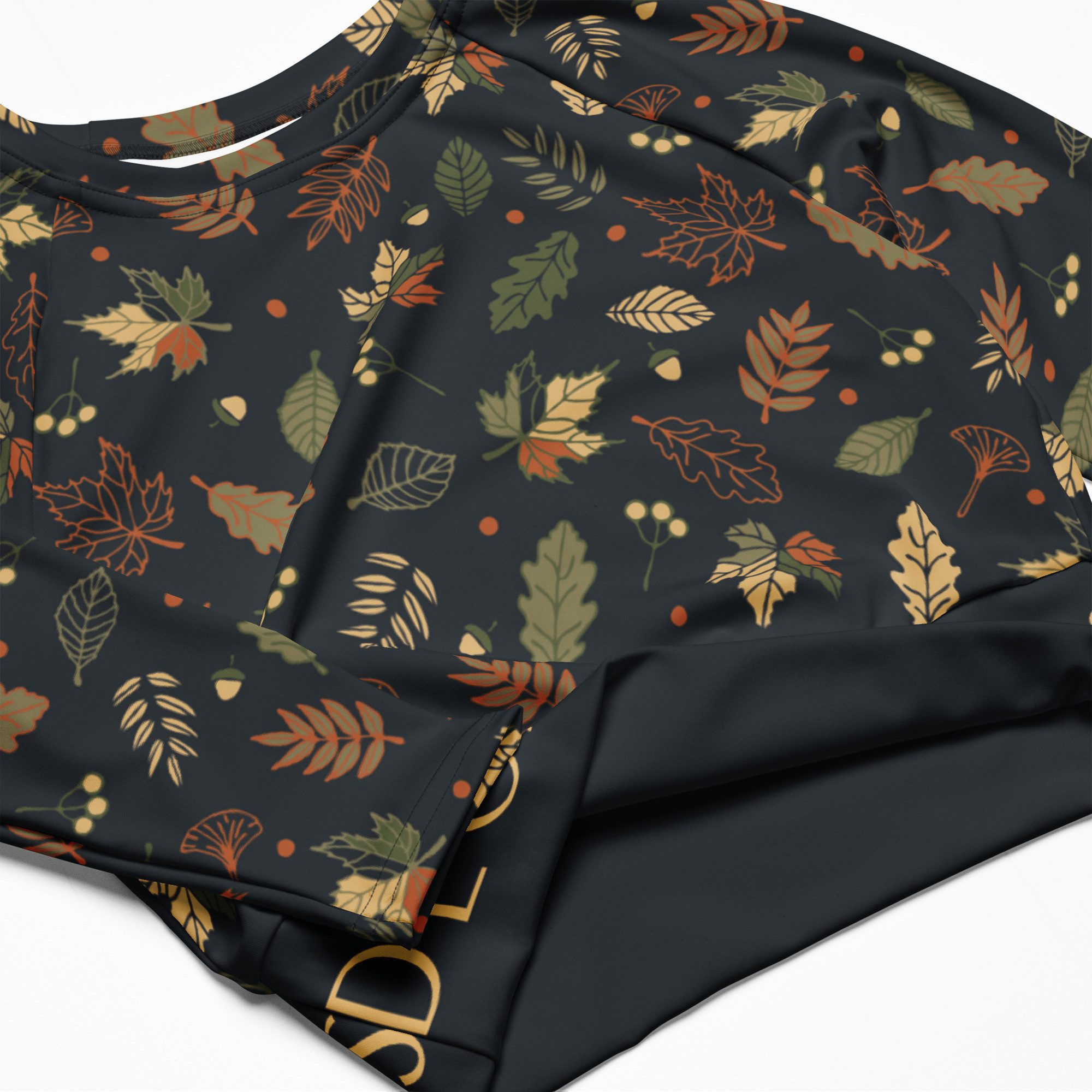 DECALVIBES Crop-Top Crop Top mit langen Ärmeln Ultimate Autumn Leaves UPF 50+, lange Raglanärmel, Crop-Schnitt, recyceltes Material