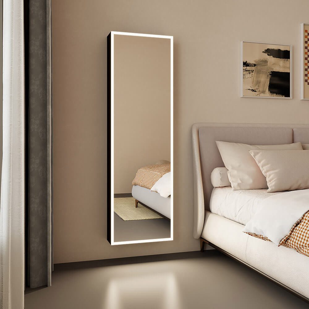 HOME DELUXE Spiegelschrank OSMO - 50 x 160 cm - inkl. Doppelsteckdosenleiste, Spiegel mit Beleuchtung, Großer Spiegel