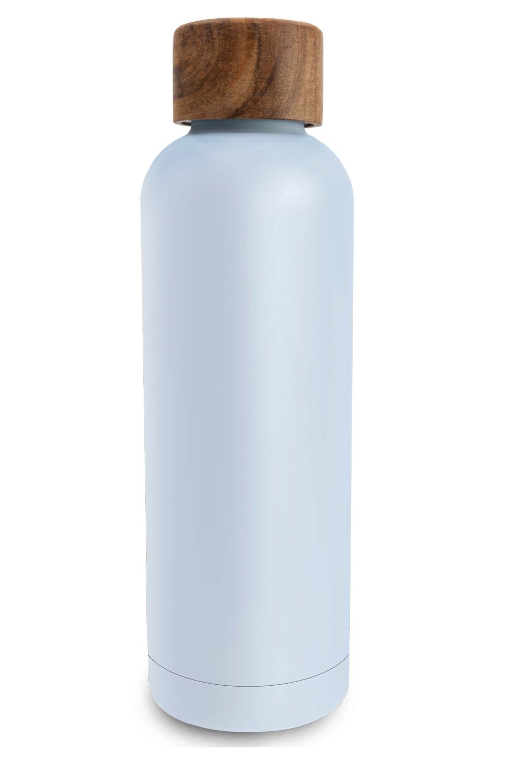 TRENDY AND NEW Trinkflasche T&N Edelstahl Trinkflasche 500ml - Wood Edition, Thermosflasche 500 ml für Büro, auslaufsichere, robuste, isolierte Wasserflasche 0,5l für Kohlensäure, Thermoskanne 500ml für unterwegs, Isolierflasche für Tee & Kaffee, hält 14h HEISS 29h EISKALT, Flasche für Sprudel-Wasser Sky Blue