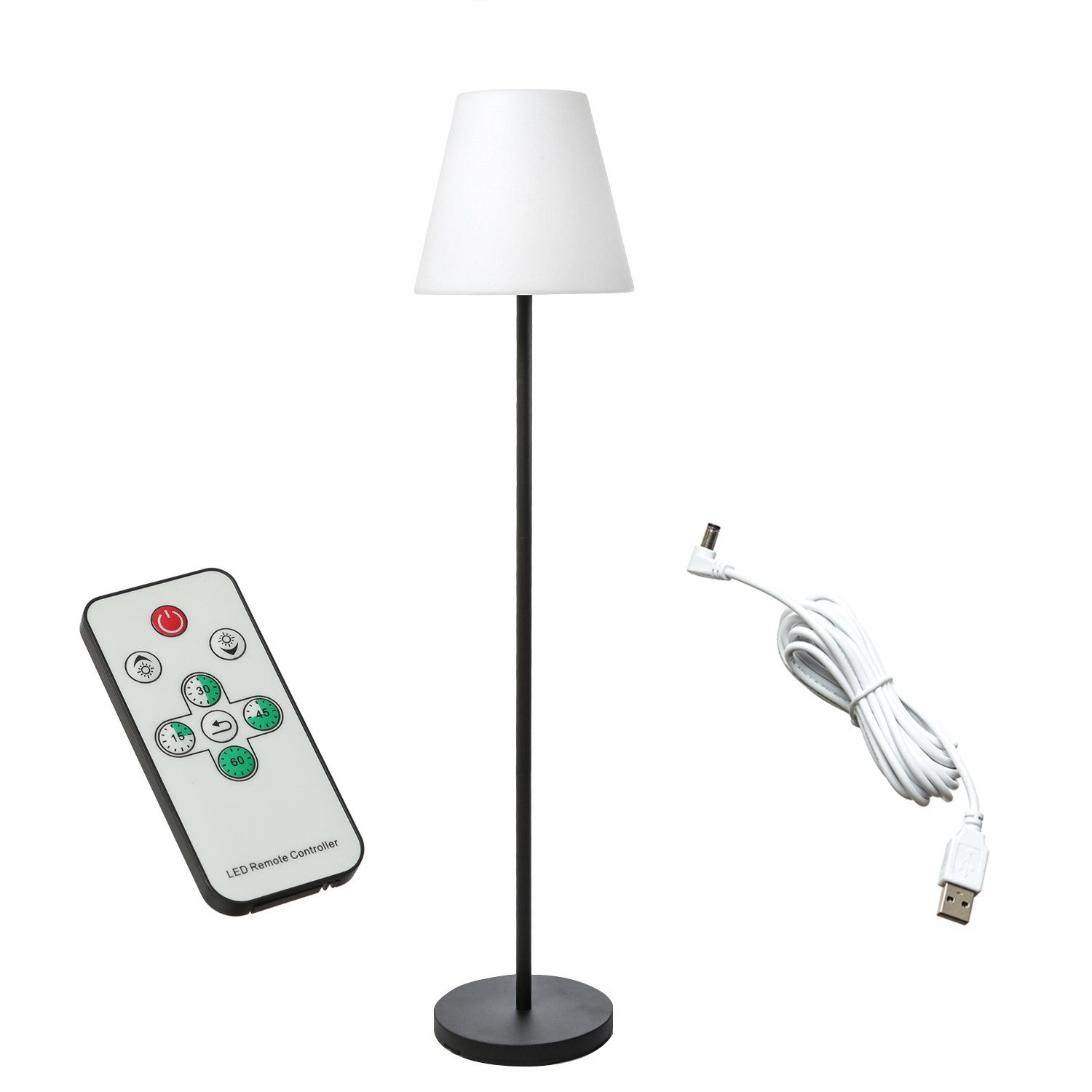 MARELIDA LED Außen-Stehlampe LED Akku Garten Stehleuchte USB aufladbar 4 Helligkeitsstufen H: 150cm, LED Classic, warmweiß (2100K bis 3000K)