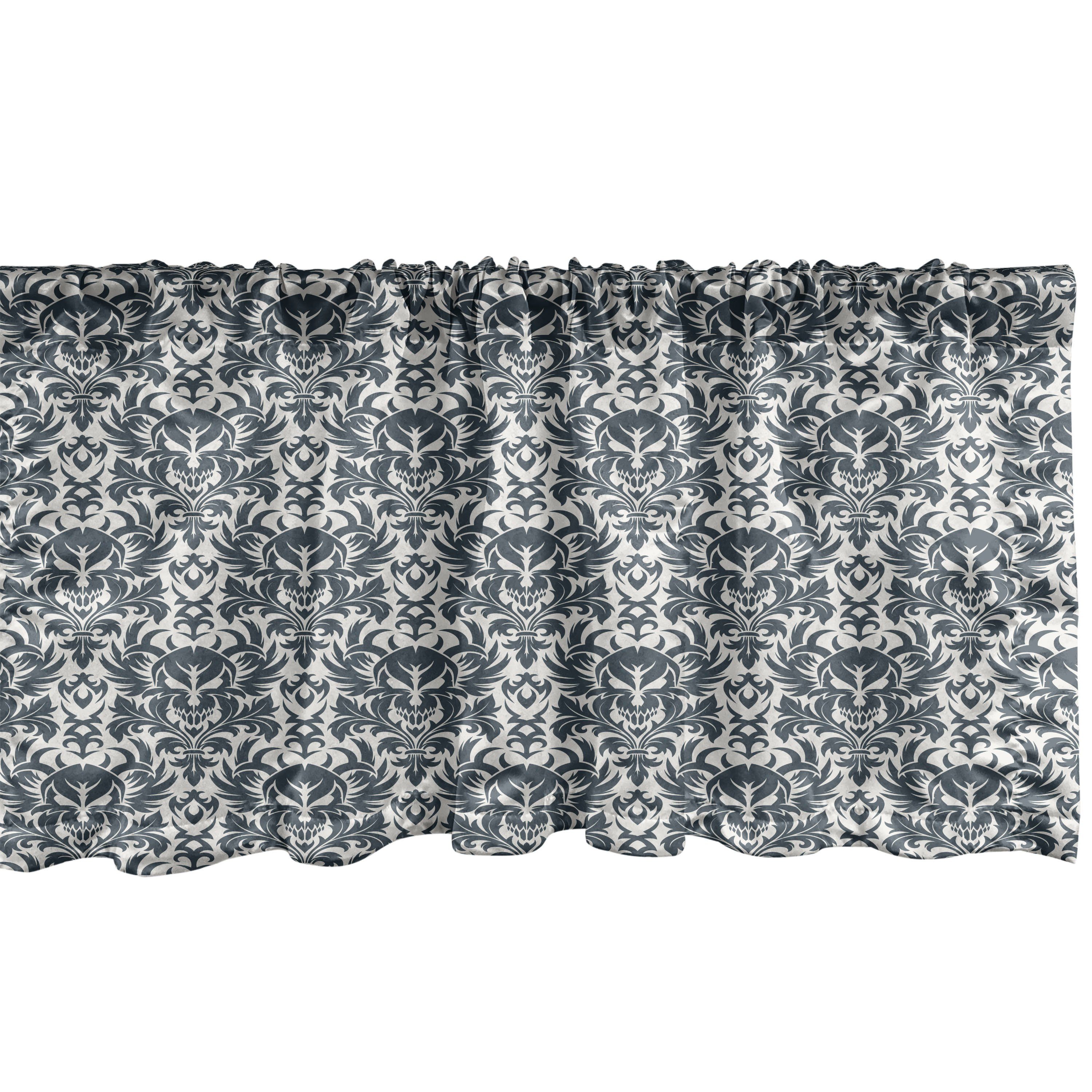 Scheibengardine Vorhang Volant für Küche Schlafzimmer Dekor mit Stangentasche, Abakuhaus, Microfaser, Schwarz und weiß Schädel in Flora