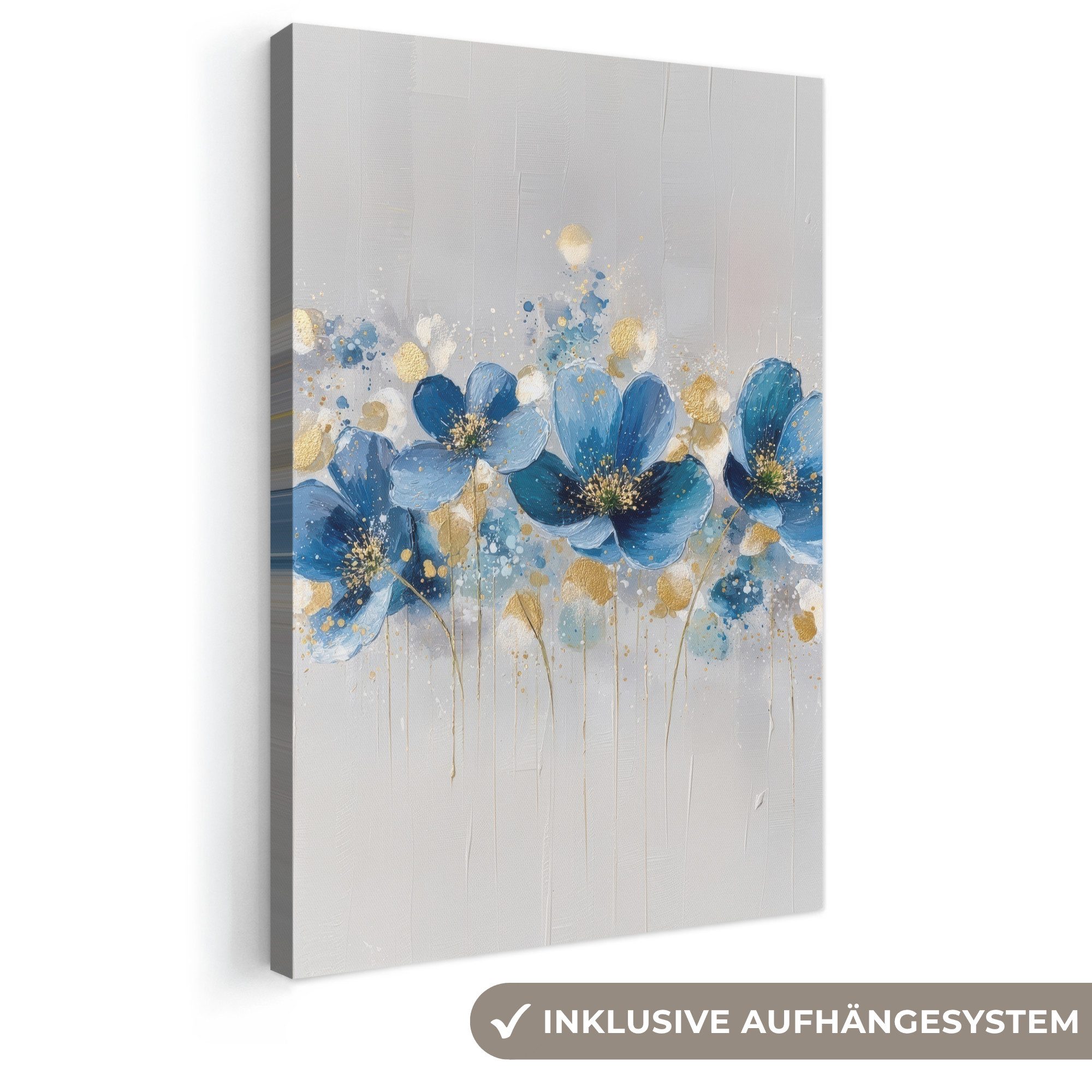 OneMillionCanvasses® Leinwandbild Blumen - Blau - Abstrakt, Fotodruck (1 St), Leinwand Canvas Wandbild, Wanddekoration 20x30 cm