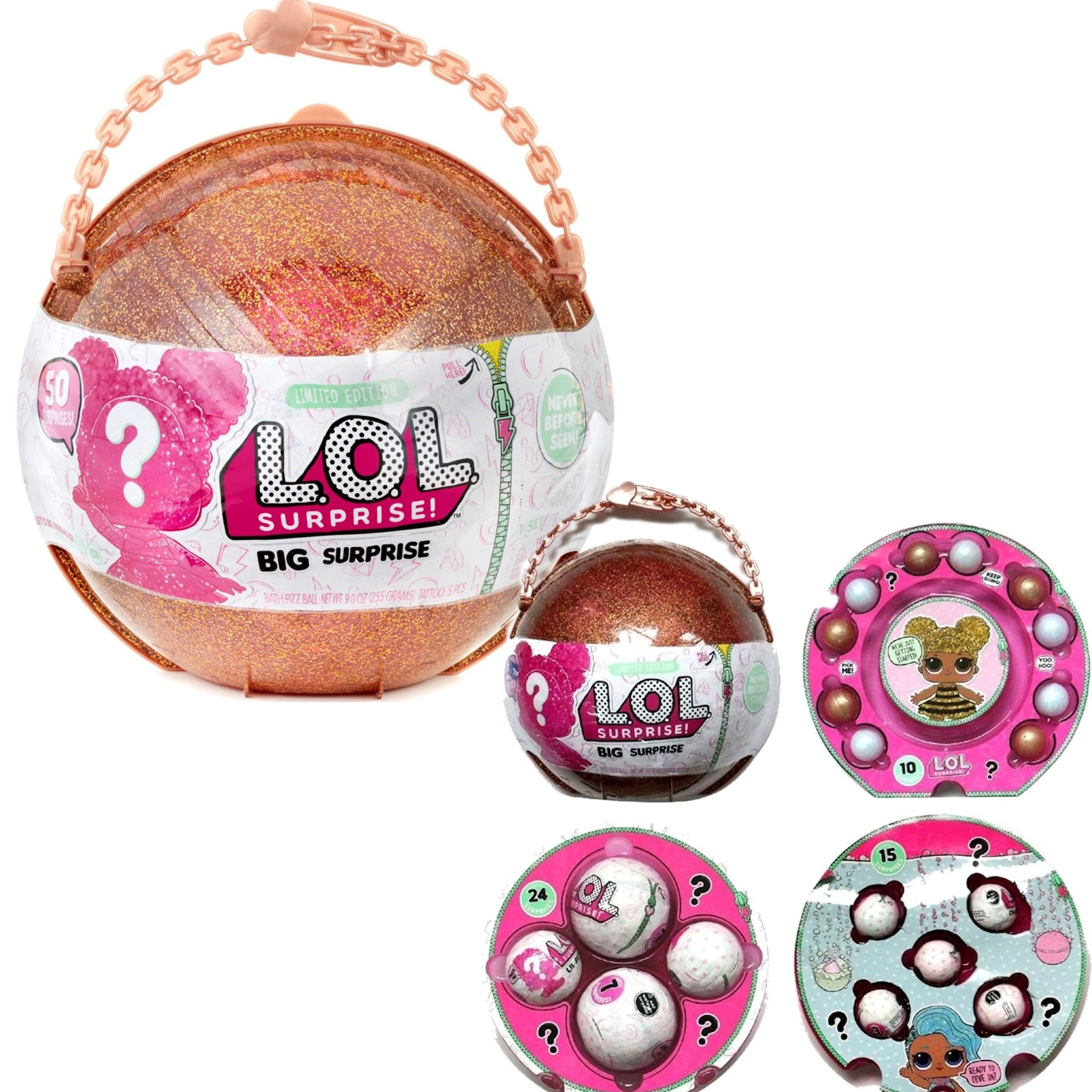 MGA ENTERTAINMENT Anziehpuppe Spielfigur L.O.L. Surprise, Big Surprise, Ball mit Puppen (50-tlg., 549093E5C), 50 Überraschungen, exklusive Puppen und Accessoires, ab 6 Jahren