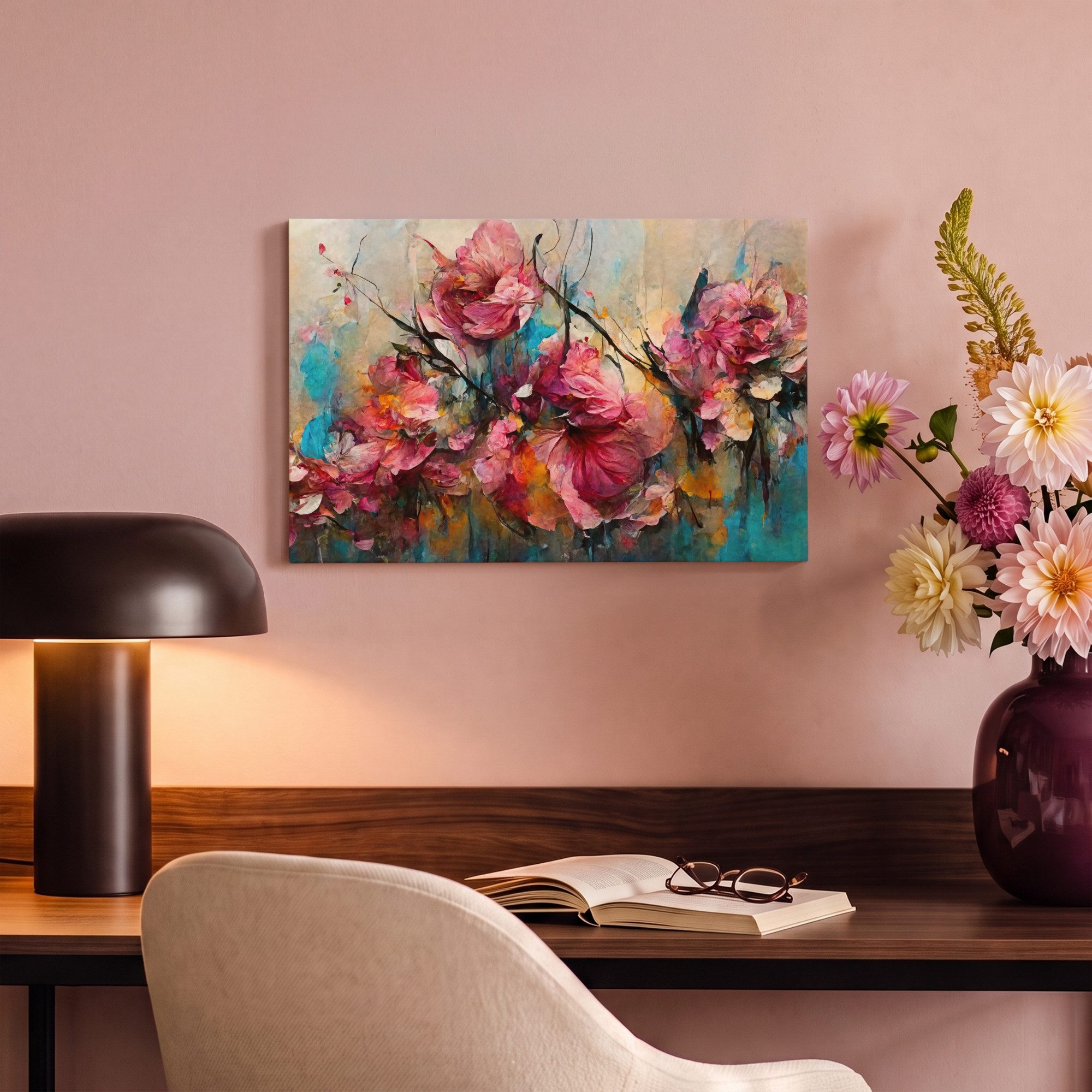 OneMillionCanvasses® Leinwandbild Kunst - Blumen - Rosa - Rosen - Natur, Fotodruck (1 St), Leinwand Canvas Wandbild, Wanddekoration 20x30 cm – Bild 4 von 5