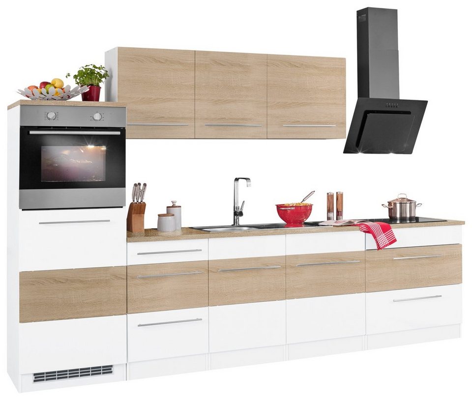 HELD MÖBEL Küchenzeile Trient, mit E-Geräten, Breite 290 cm, Stangengriffe  aus Metall