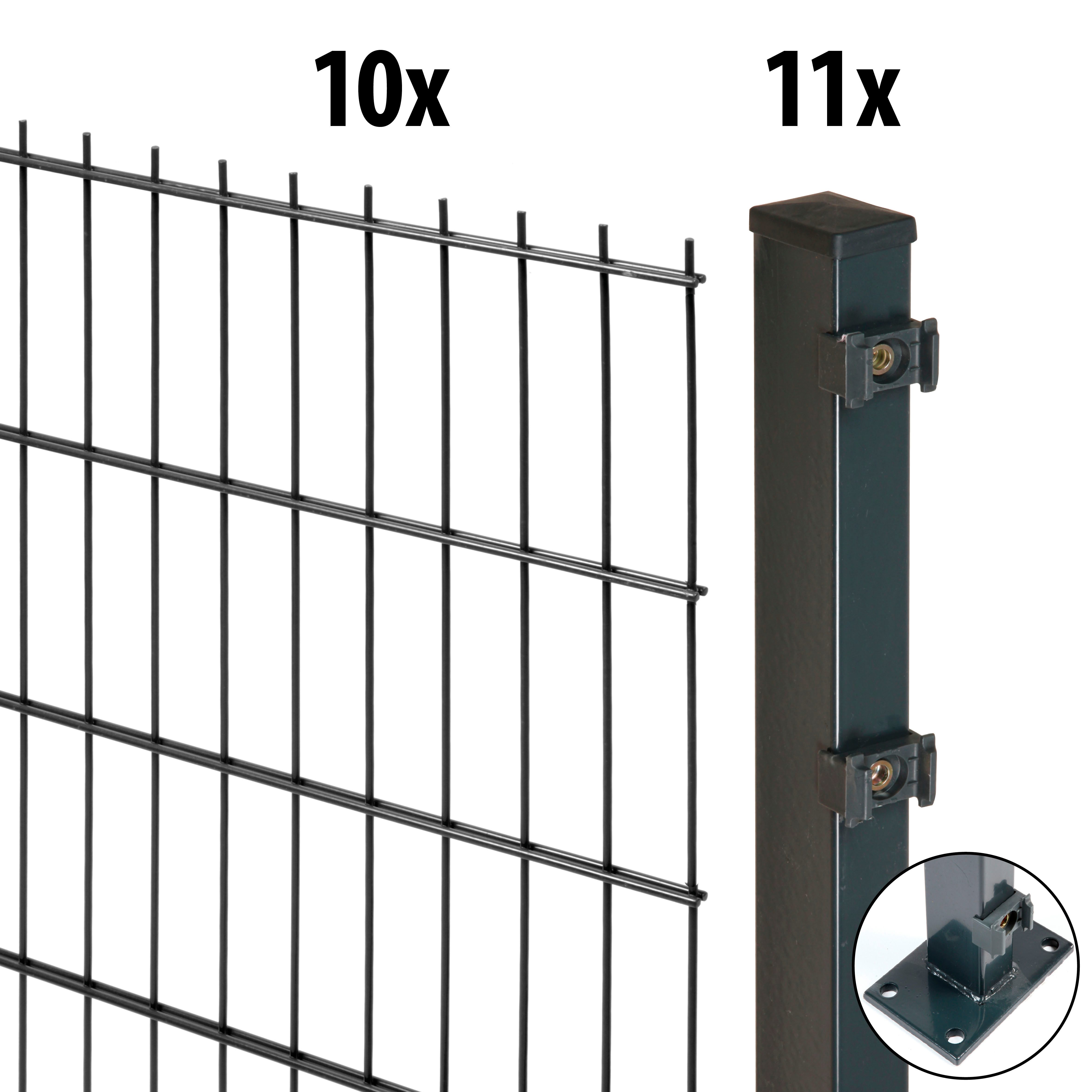 GARDEN 'N' MORE Doppelstabmattenzaun Excellent, (21-St), 10 Elemente für 20 m, LxH: 200 x 163 cm, mit 11 Pfosten
