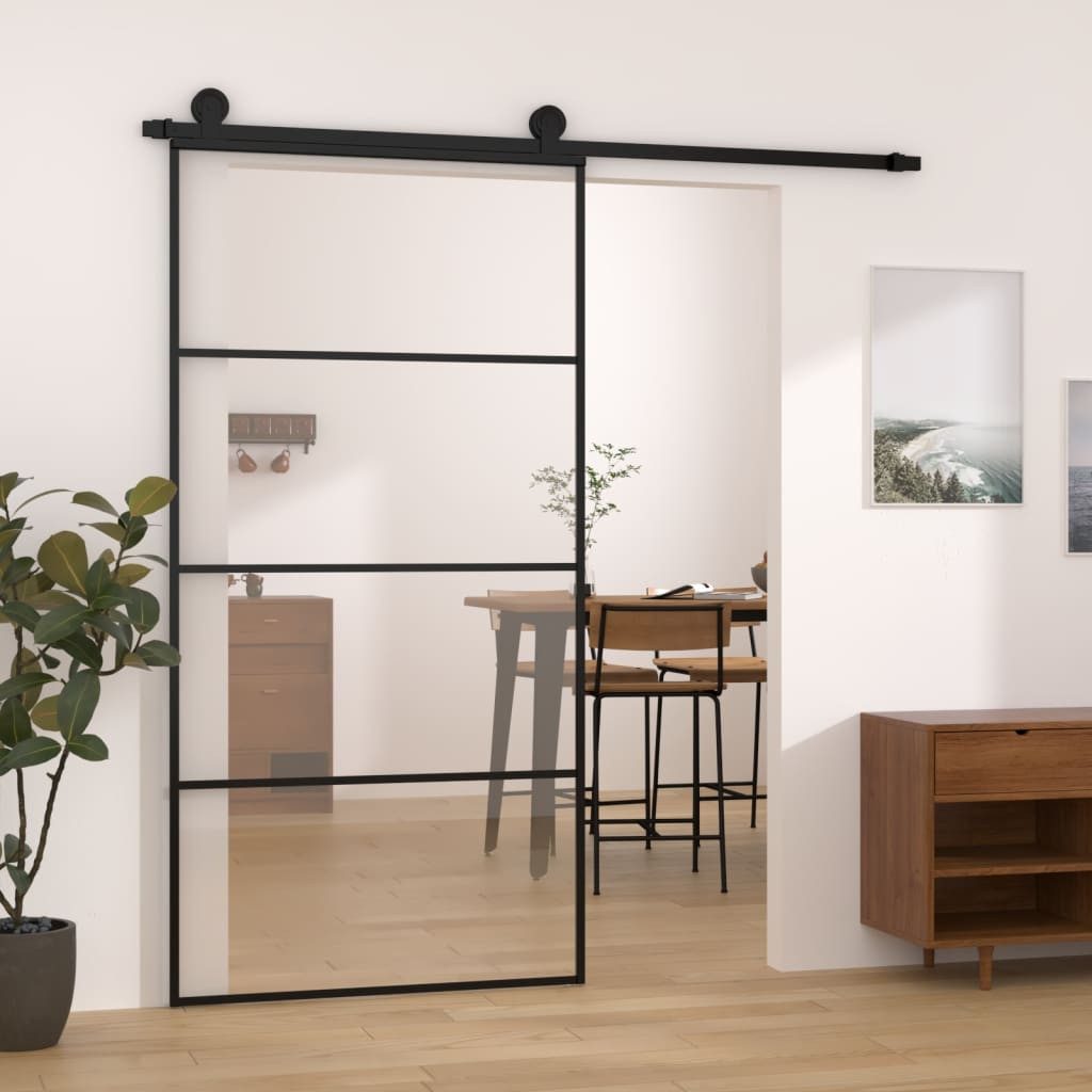 vidaXL Zimmertür 1025 x 205 cm Schiebetür mit Beschlag schwarz 102,5x205 cm ESG-Glas A