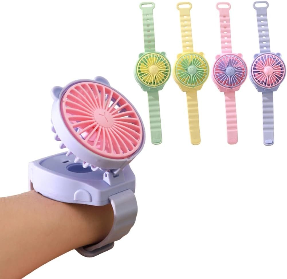 Bomiclss Mini USB-Ventilator Tragbarer Ventilator mit buntem Design für Kinder und Jugendliche, wiederaufladbare Cartoon-Uhren-Ventilatoren, Armband